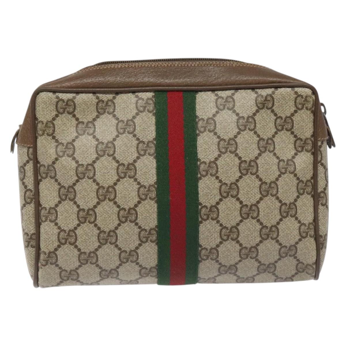 GUCCI GG Supreme Web Sherry Line Clutch Bag PVC Beige Red 89 01 012 Auth bs22392