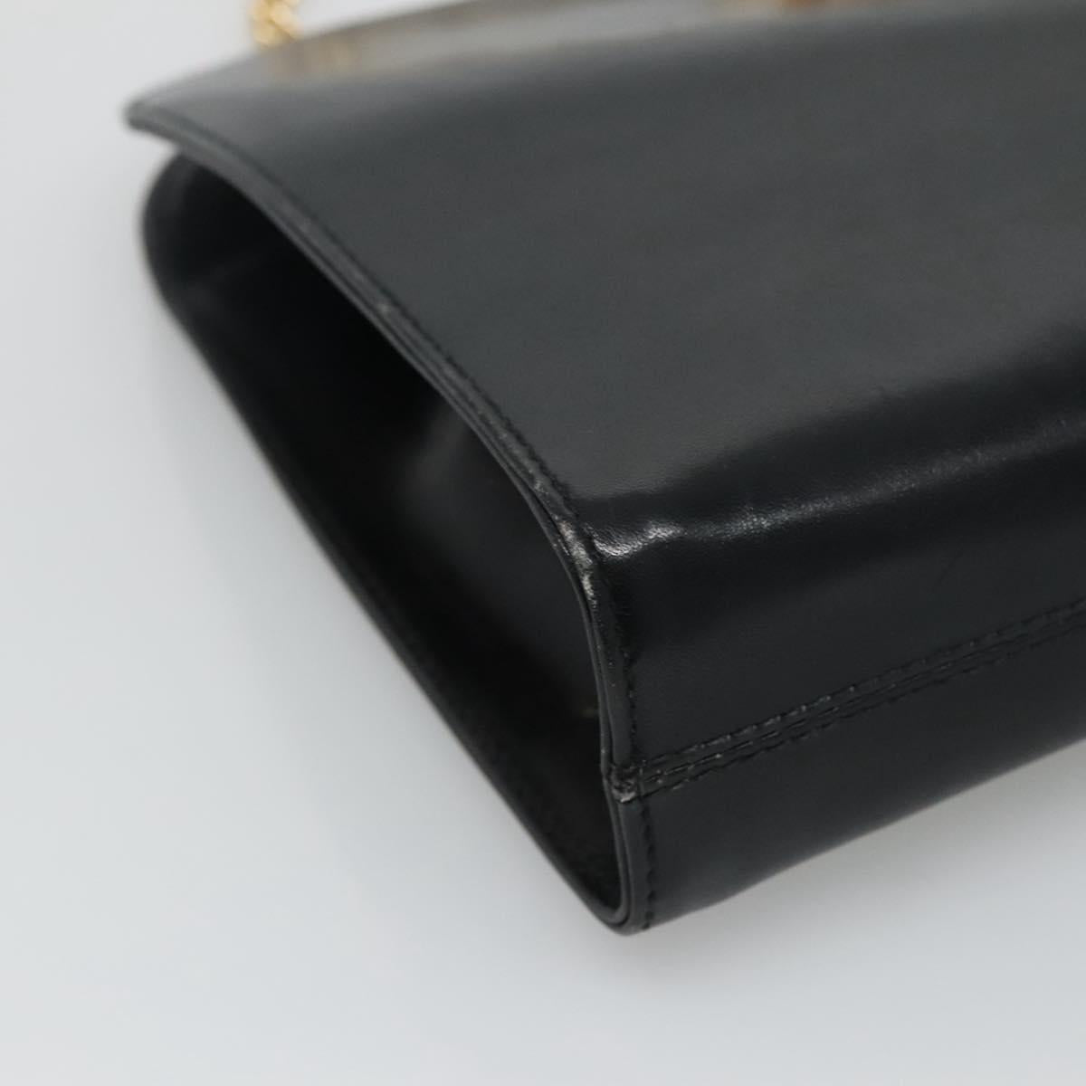 Salvatore Ferragamo Gancini Chain Shoulder Bag Leather Black Gold Auth bs22402