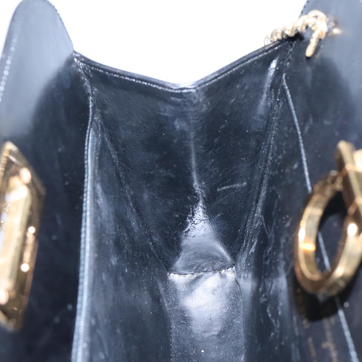 Salvatore Ferragamo Gancini Chain Shoulder Bag Leather Black Gold Auth bs22402