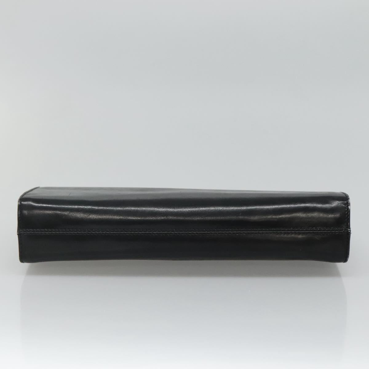 Salvatore Ferragamo Gancini Chain Shoulder Bag Leather Black Gold Auth bs22402