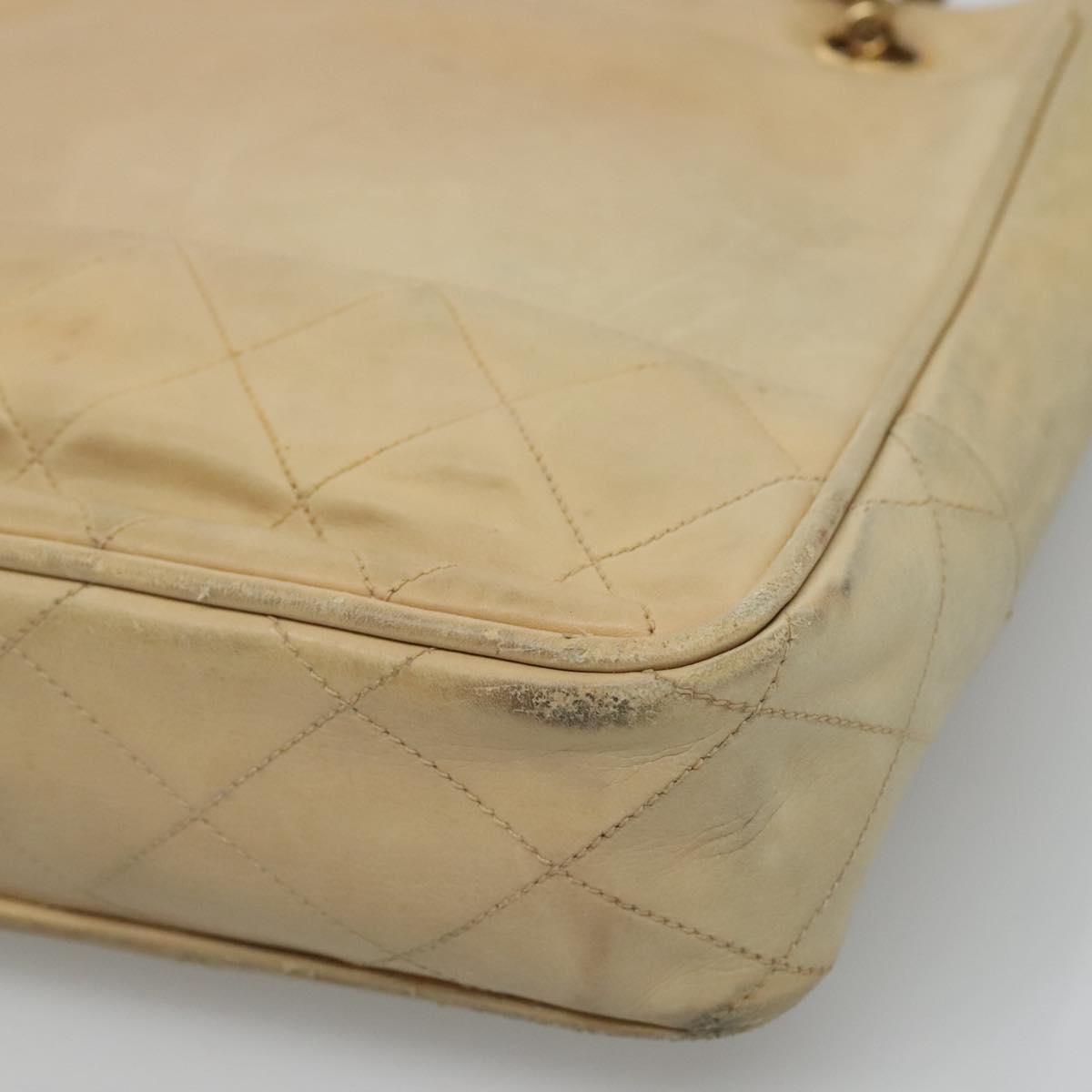 CHANEL Matelasse Chain Shoulder Bag Lamb Skin Beige CC Auth bs22414