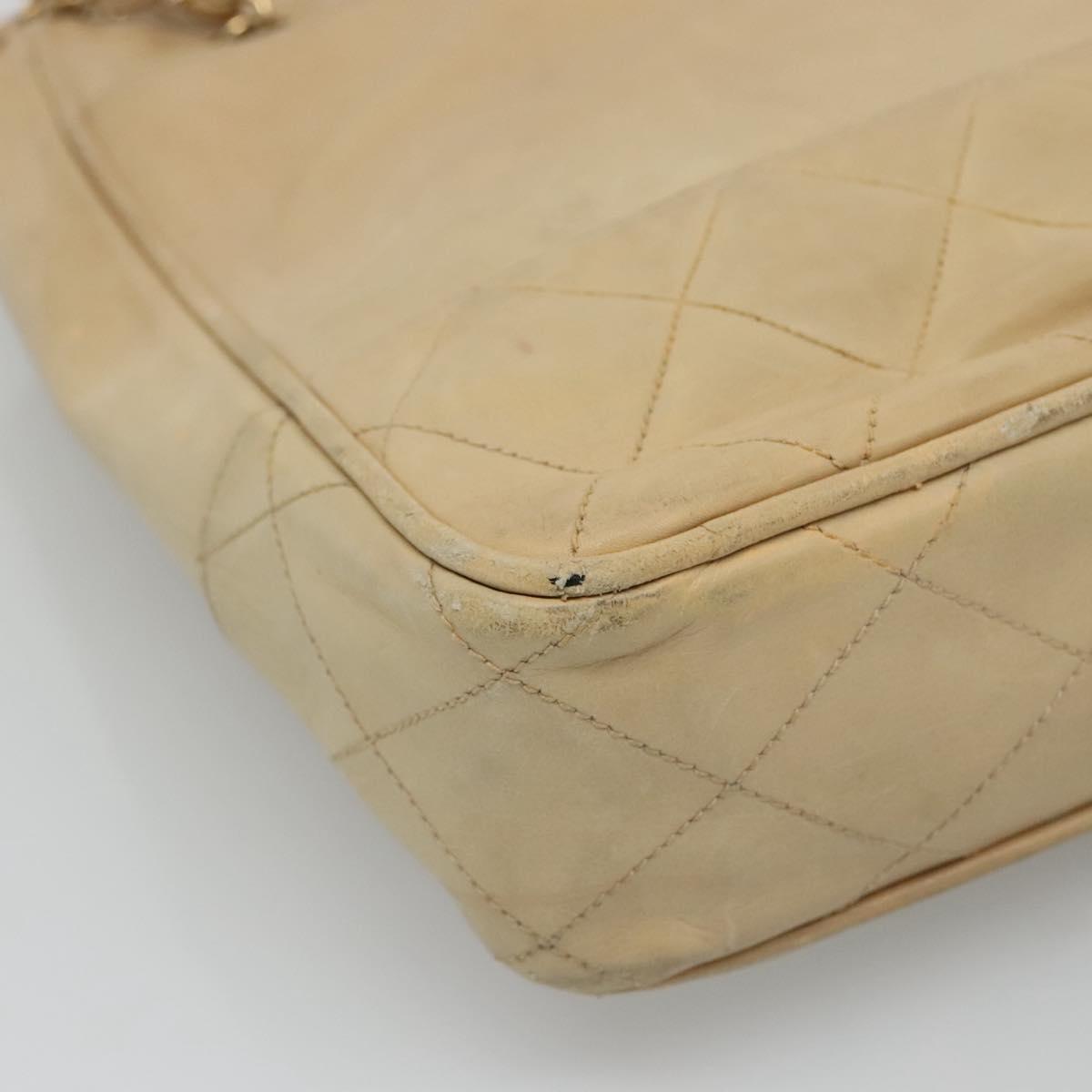 CHANEL Matelasse Chain Shoulder Bag Lamb Skin Beige CC Auth bs22414