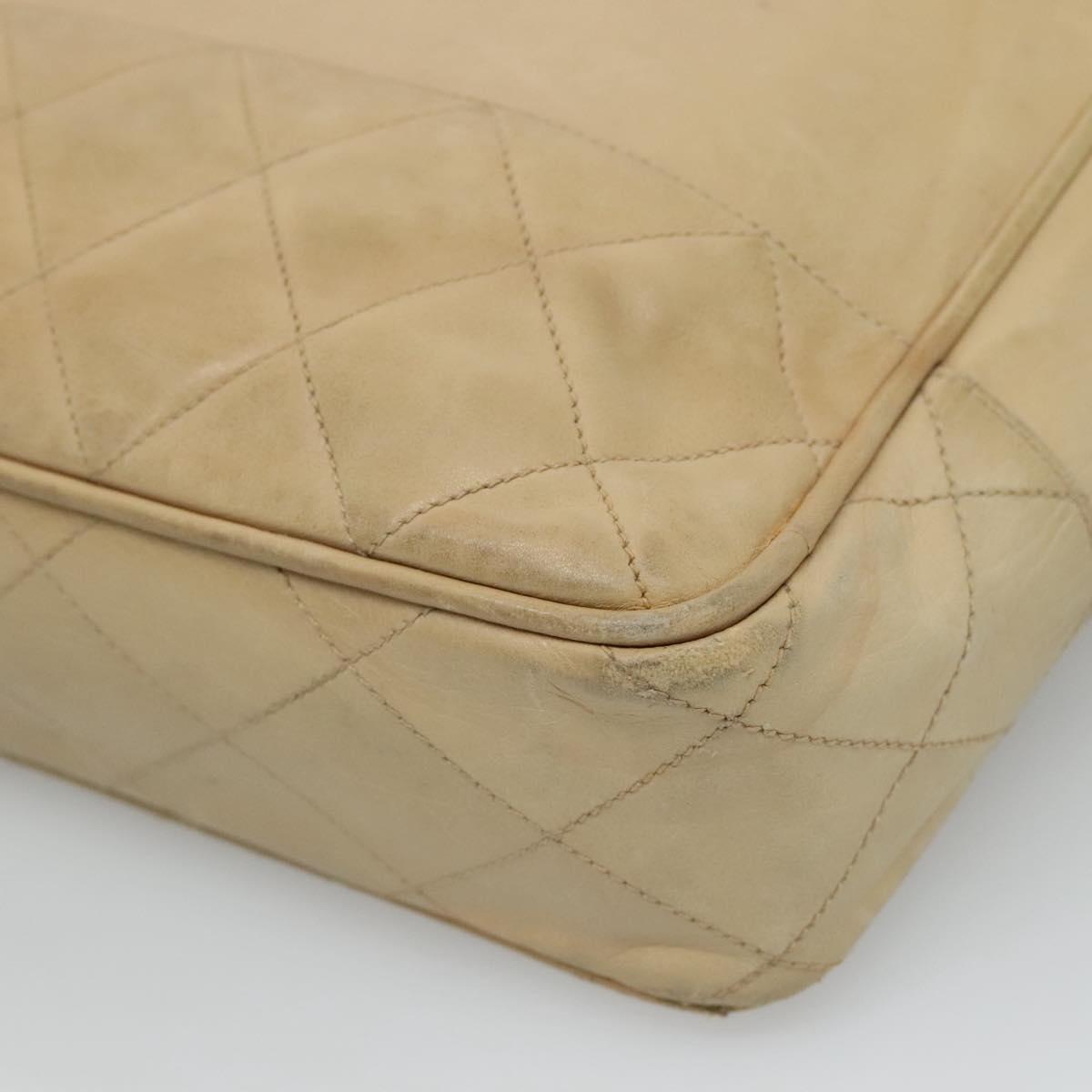 CHANEL Matelasse Chain Shoulder Bag Lamb Skin Beige CC Auth bs22414