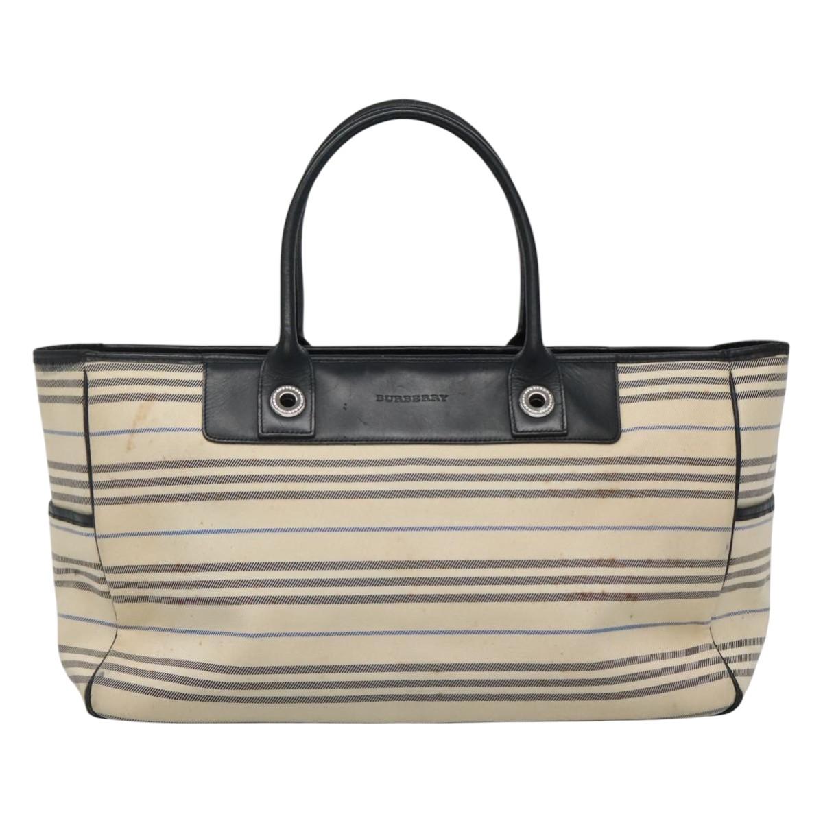 BURBERRY Tote Bag Canvas White Auth bs22443