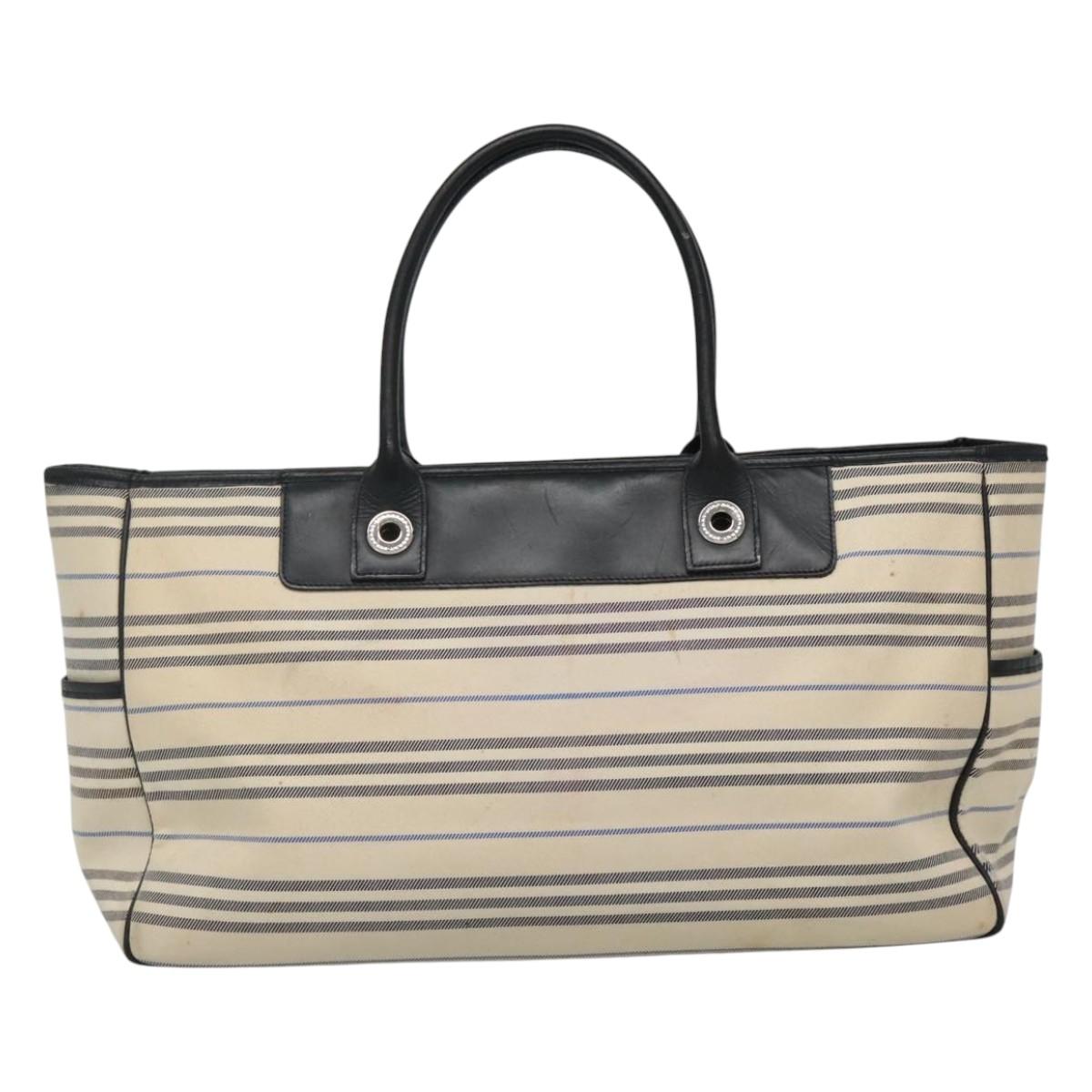 BURBERRY Tote Bag Canvas White Auth bs22443