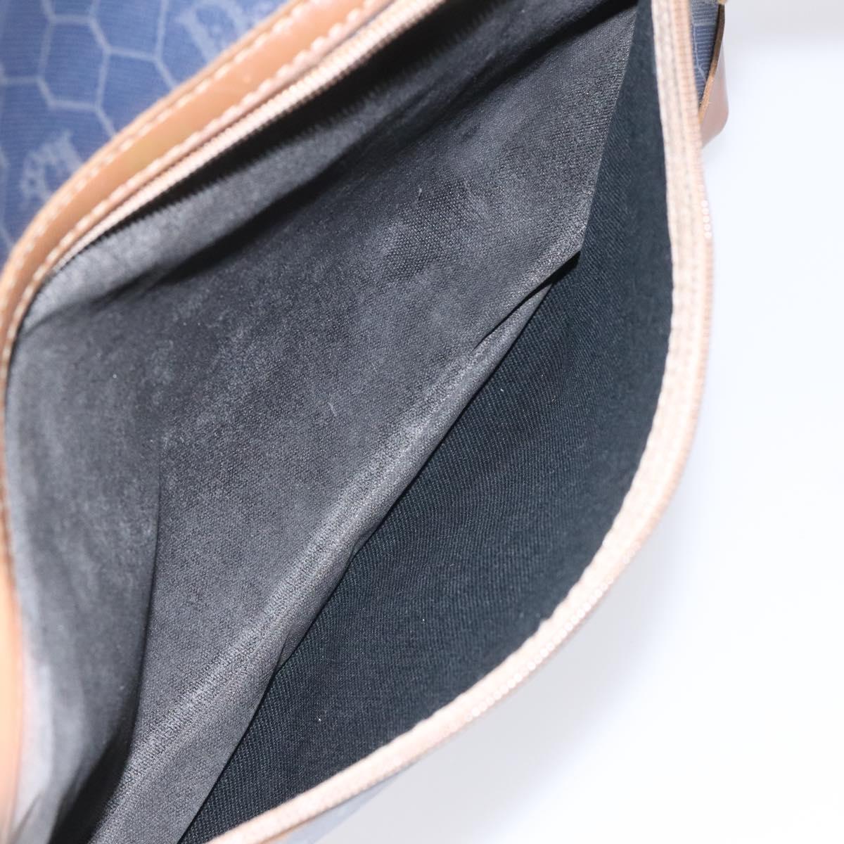 Christian Dior Honeycomb Canvas Clutch Bag PVC Leather Navy Auth bs22450