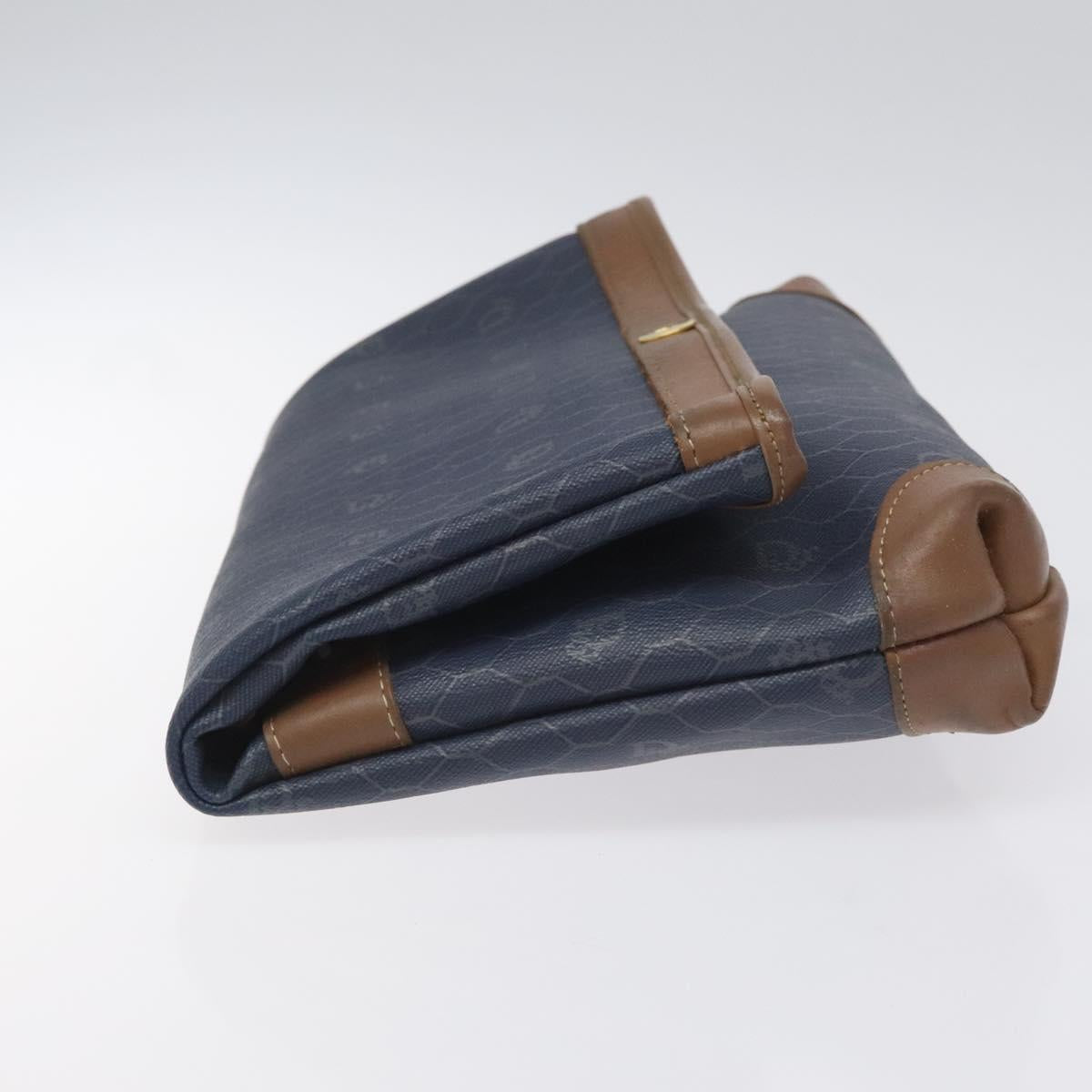 Christian Dior Honeycomb Canvas Clutch Bag PVC Leather Navy Auth bs22450