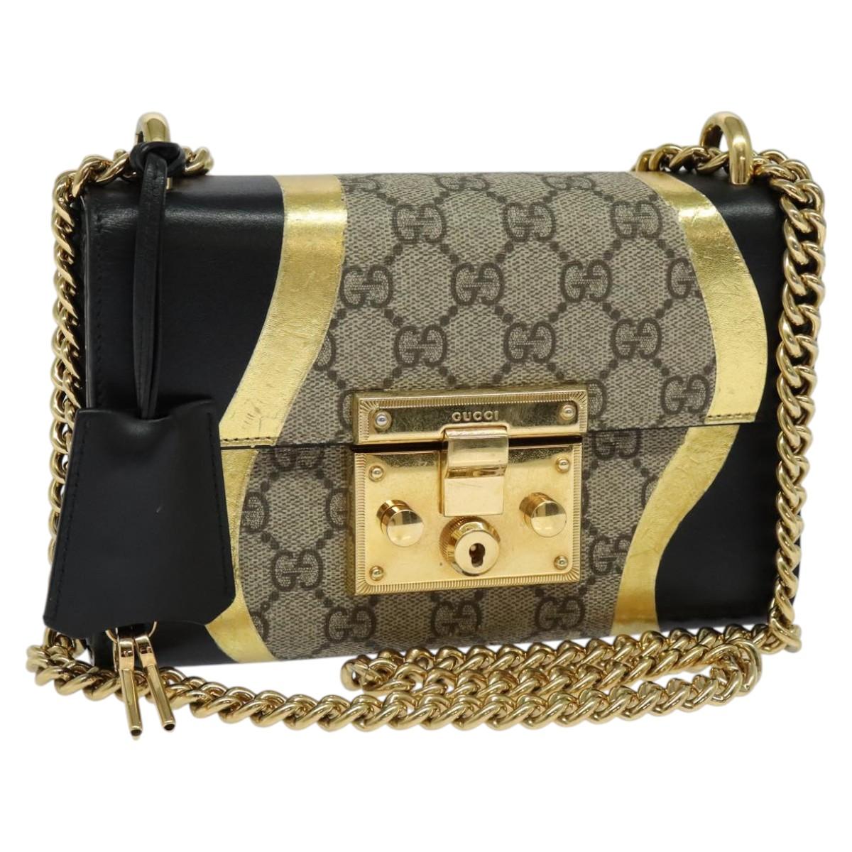 GUCCI GG Supreme Chain Shoulder Bag PVC Leather Beige 432182 Auth bs22457