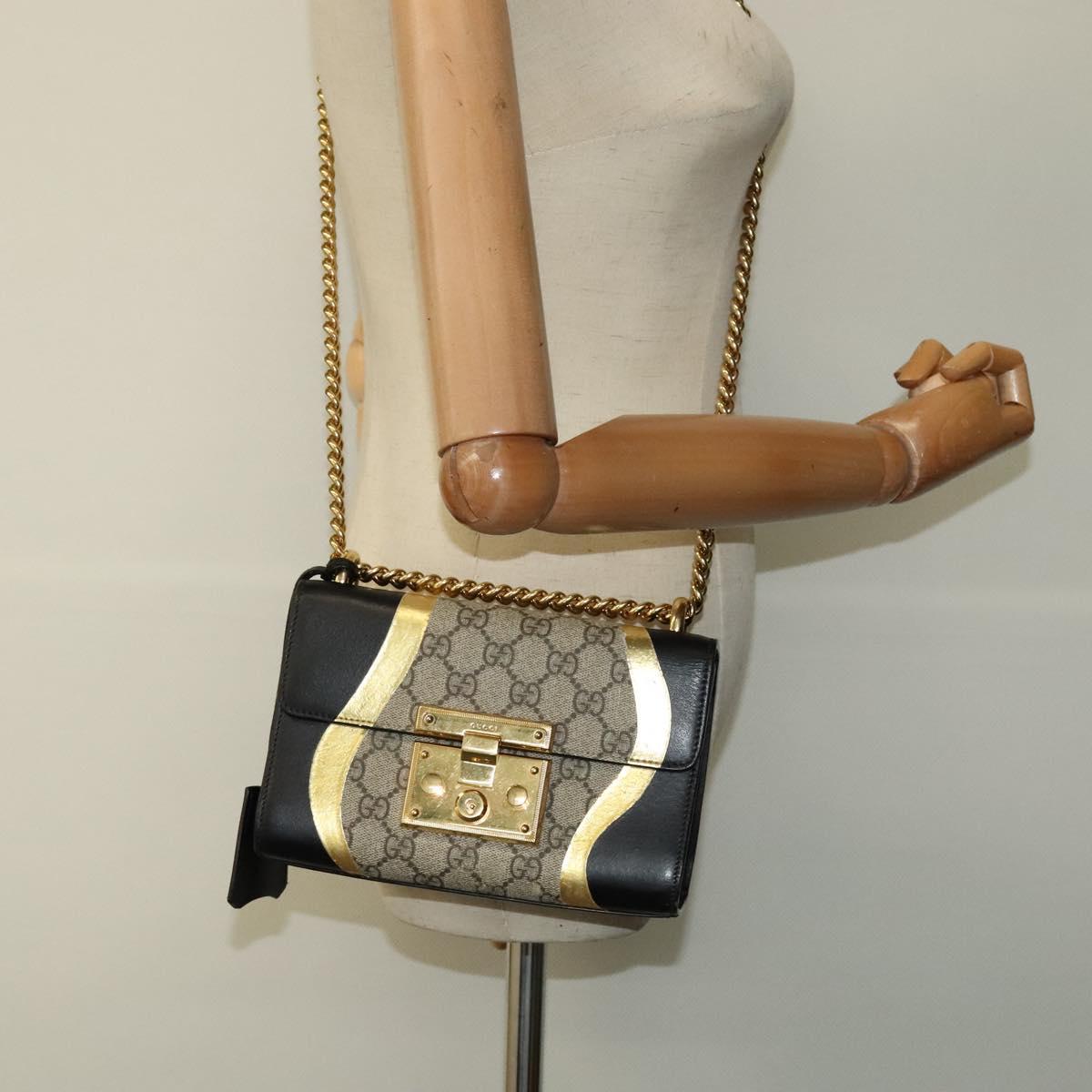 GUCCI GG Supreme Chain Shoulder Bag PVC Leather Beige 432182 Auth bs22457