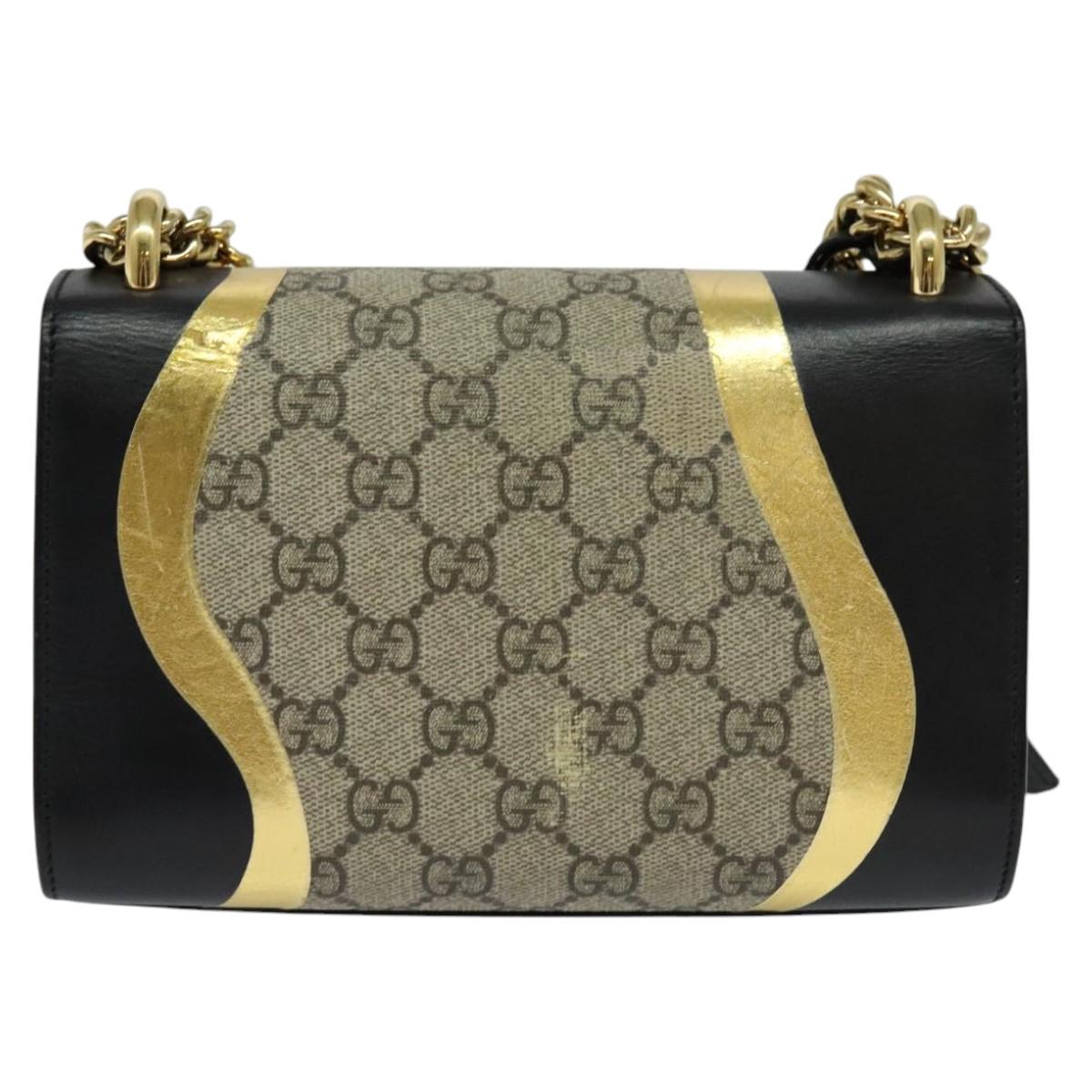 GUCCI GG Supreme Chain Shoulder Bag PVC Leather Beige 432182 Auth bs22457