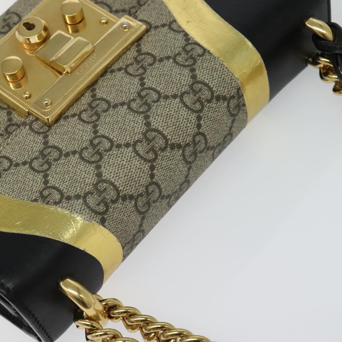 GUCCI GG Supreme Chain Shoulder Bag PVC Leather Beige 432182 Auth bs22457
