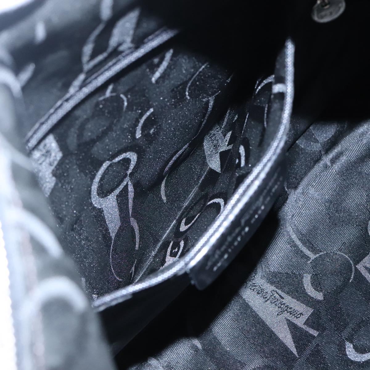 Salvatore Ferragamo Shoulder Bag Canvas Gray Black Silver Auth bs22485