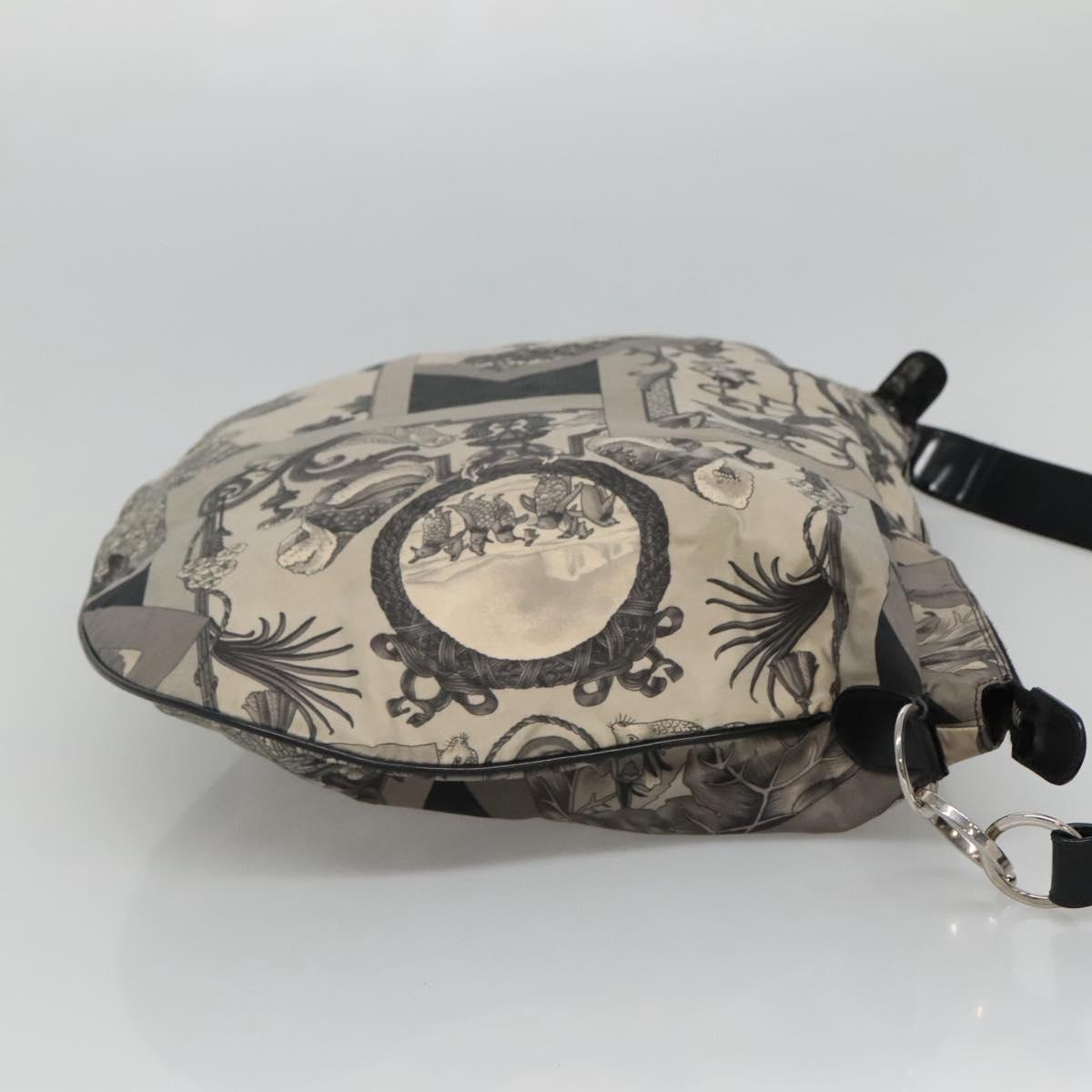 Salvatore Ferragamo Shoulder Bag Canvas Gray Black Silver Auth bs22485