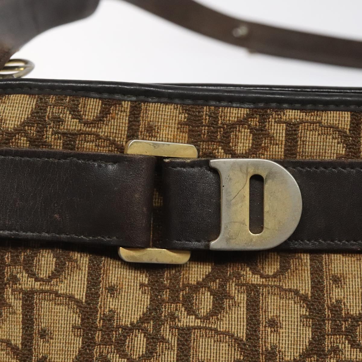 Christian Dior Trotter Canvas Shoulder Bag Brown Gold Auth bs22491