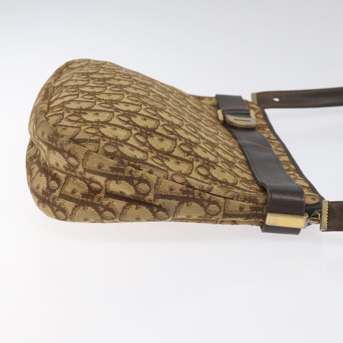 Christian Dior Trotter Canvas Shoulder Bag Brown Gold Auth bs22491