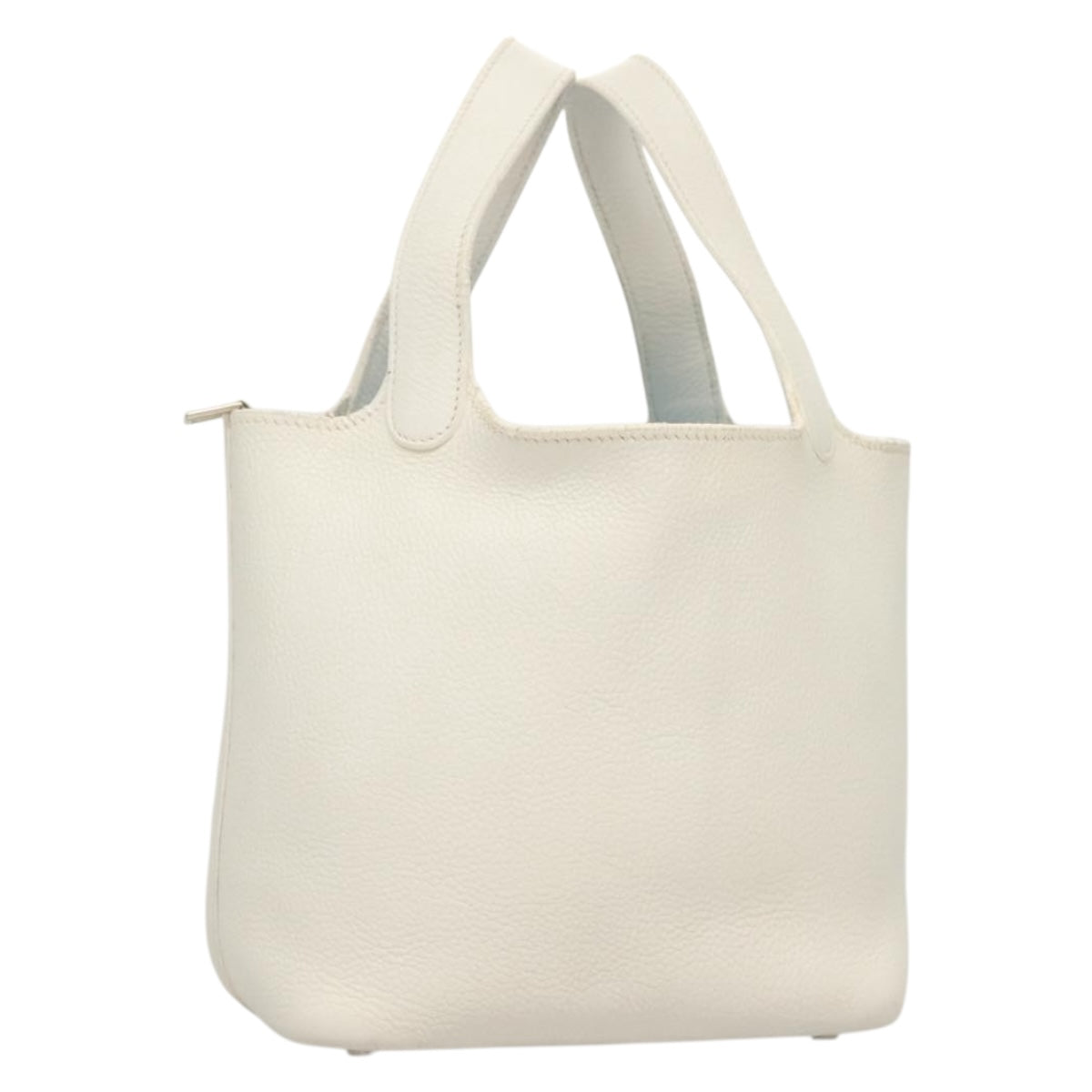HERMES Picotan PM Hand Bag Leather White Silver Auth bs22497