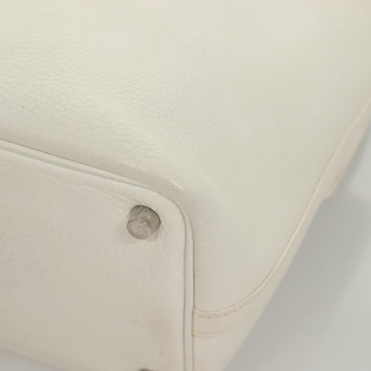 HERMES Picotan PM Hand Bag Leather White Silver Auth bs22497