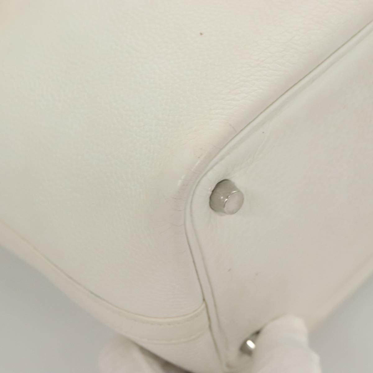 HERMES Picotan PM Hand Bag Leather White Silver Auth bs22497