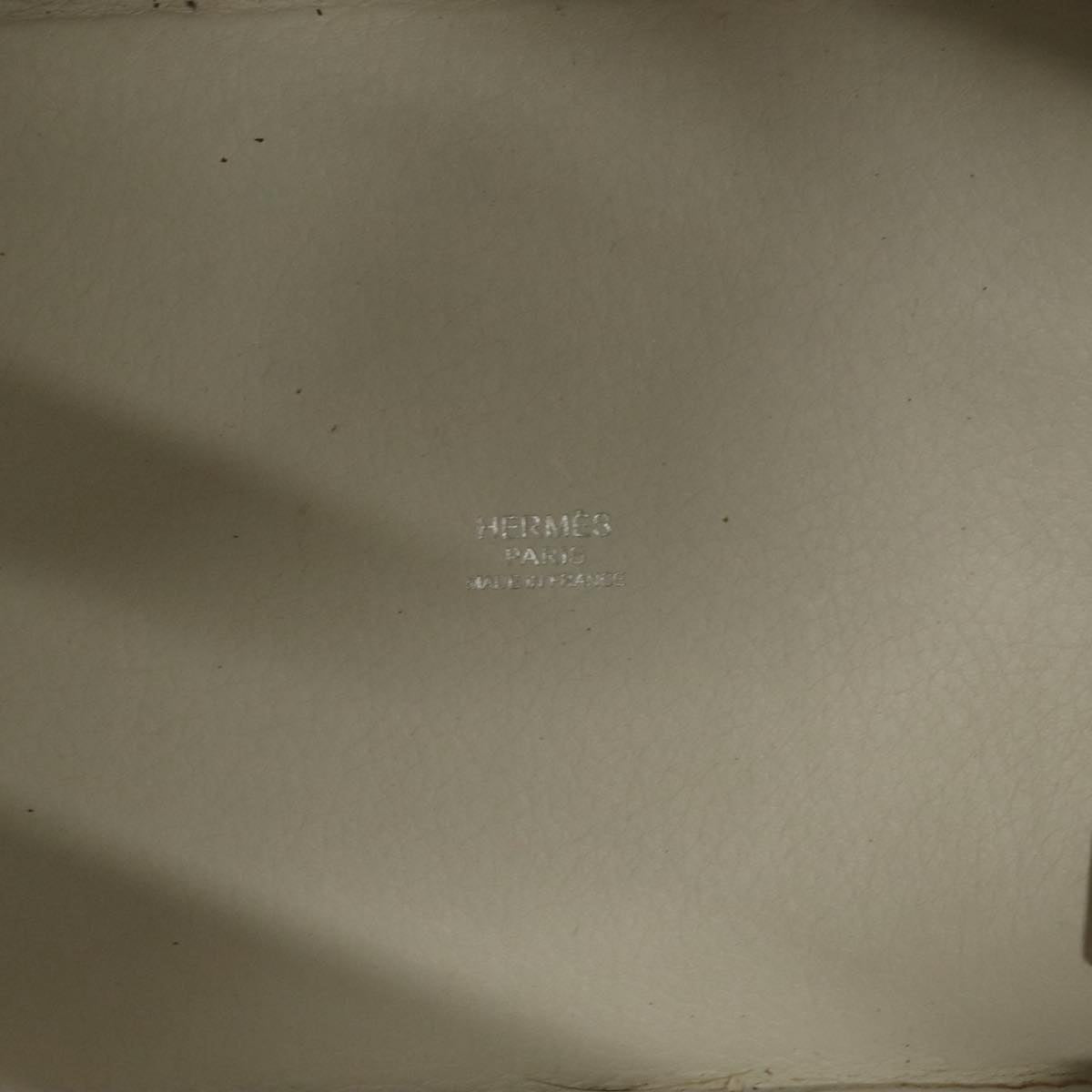 HERMES Picotan PM Hand Bag Leather White Silver Auth bs22497