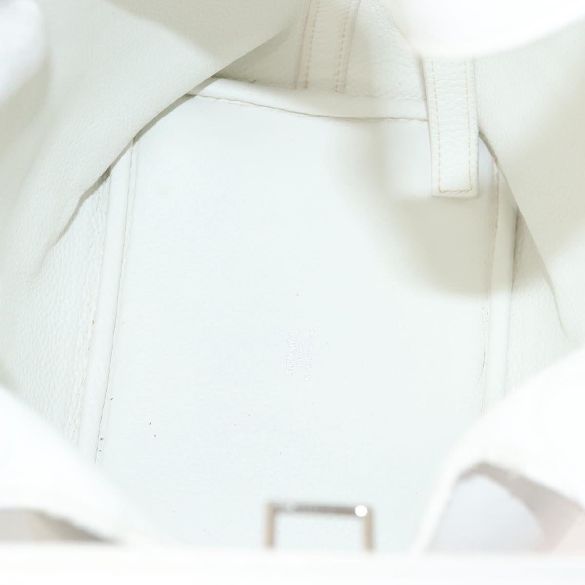 HERMES Picotan PM Hand Bag Leather White Silver Auth bs22497