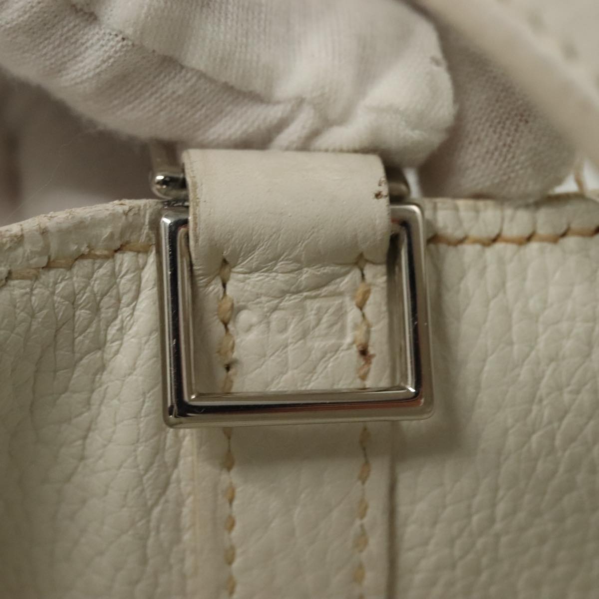 HERMES Picotan PM Hand Bag Leather White Silver Auth bs22497