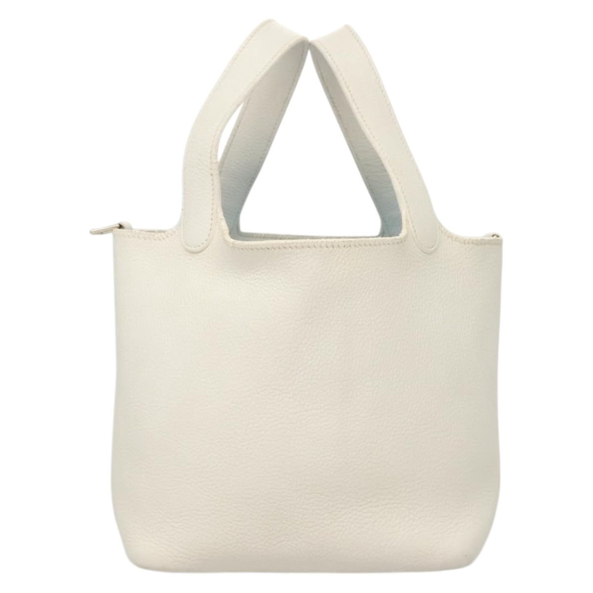 HERMES Picotan PM Hand Bag Leather White Silver Auth bs22497