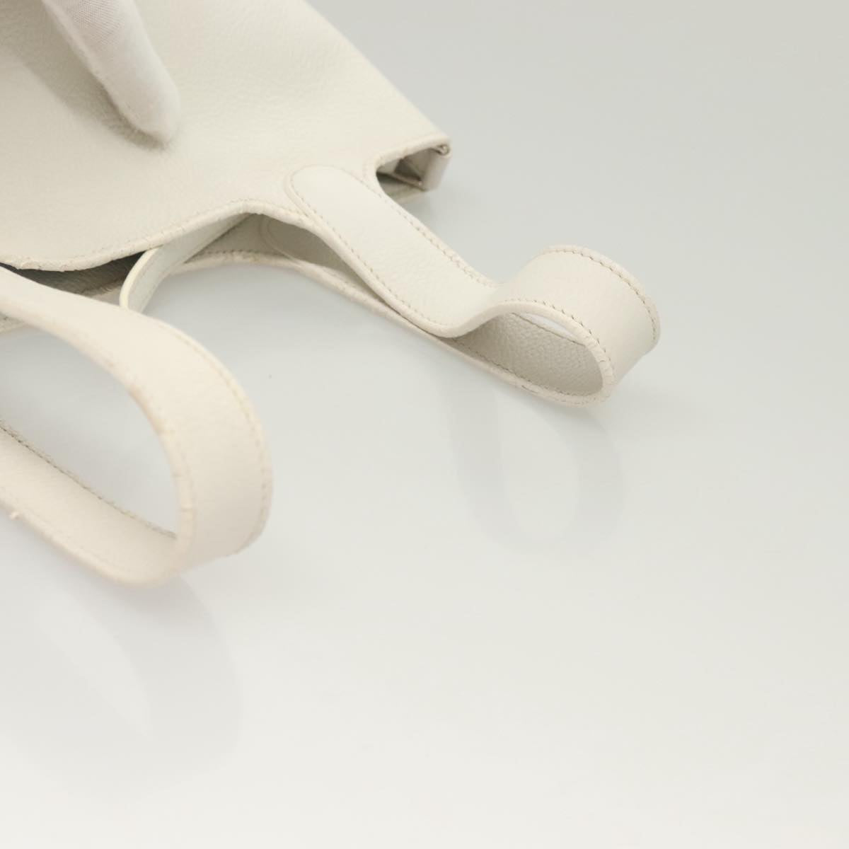 HERMES Picotan PM Hand Bag Leather White Silver Auth bs22497