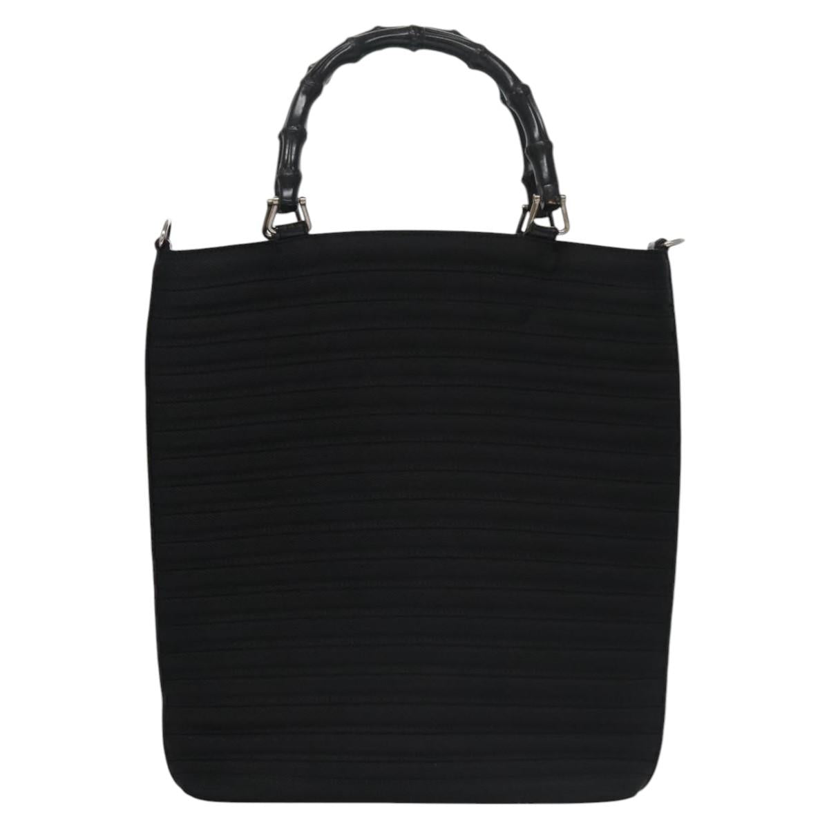 GUCCI Bamboo Hand Bag Canvas Leather 2way Black Silver Auth bs22518