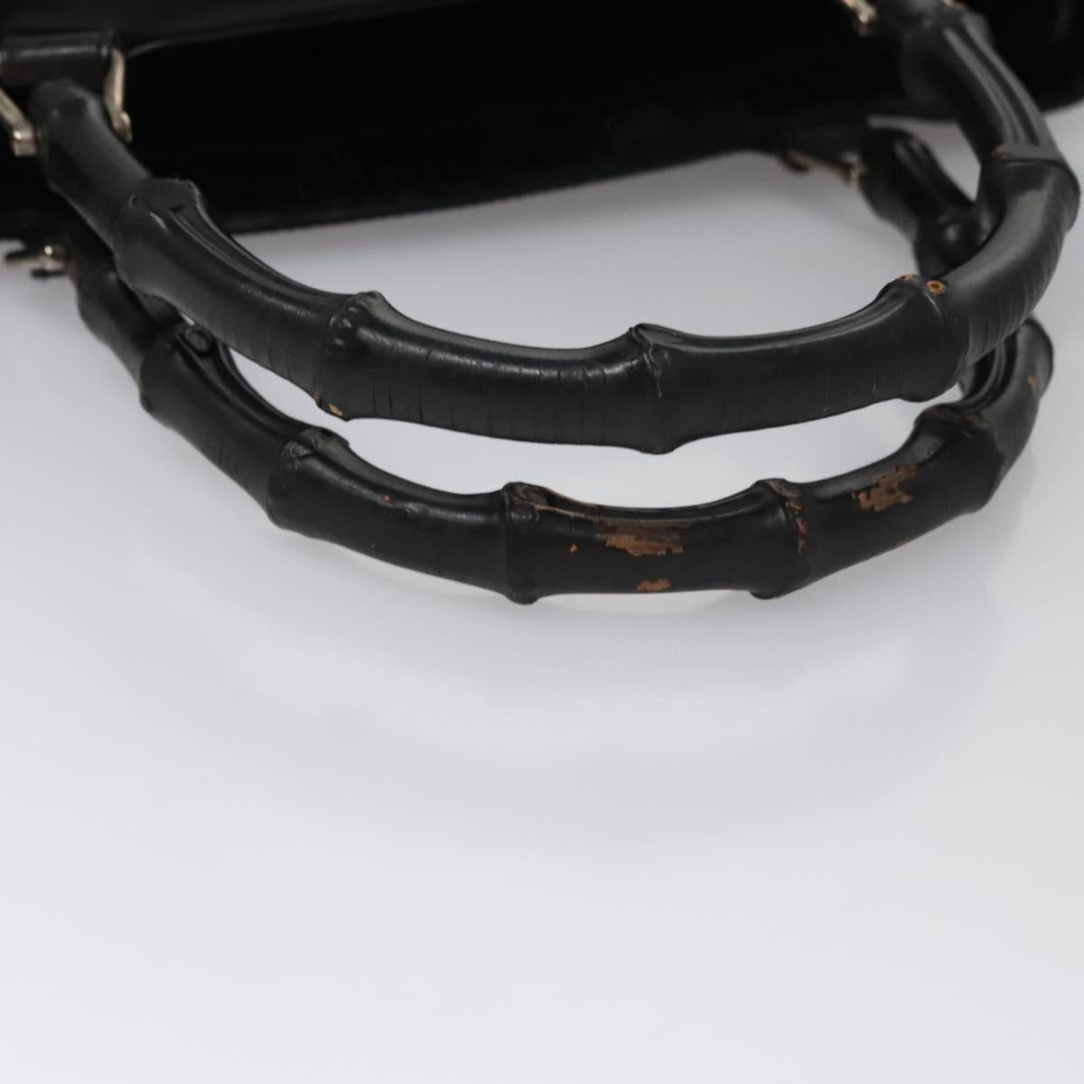 GUCCI Bamboo Hand Bag Canvas Leather 2way Black Silver Auth bs22518