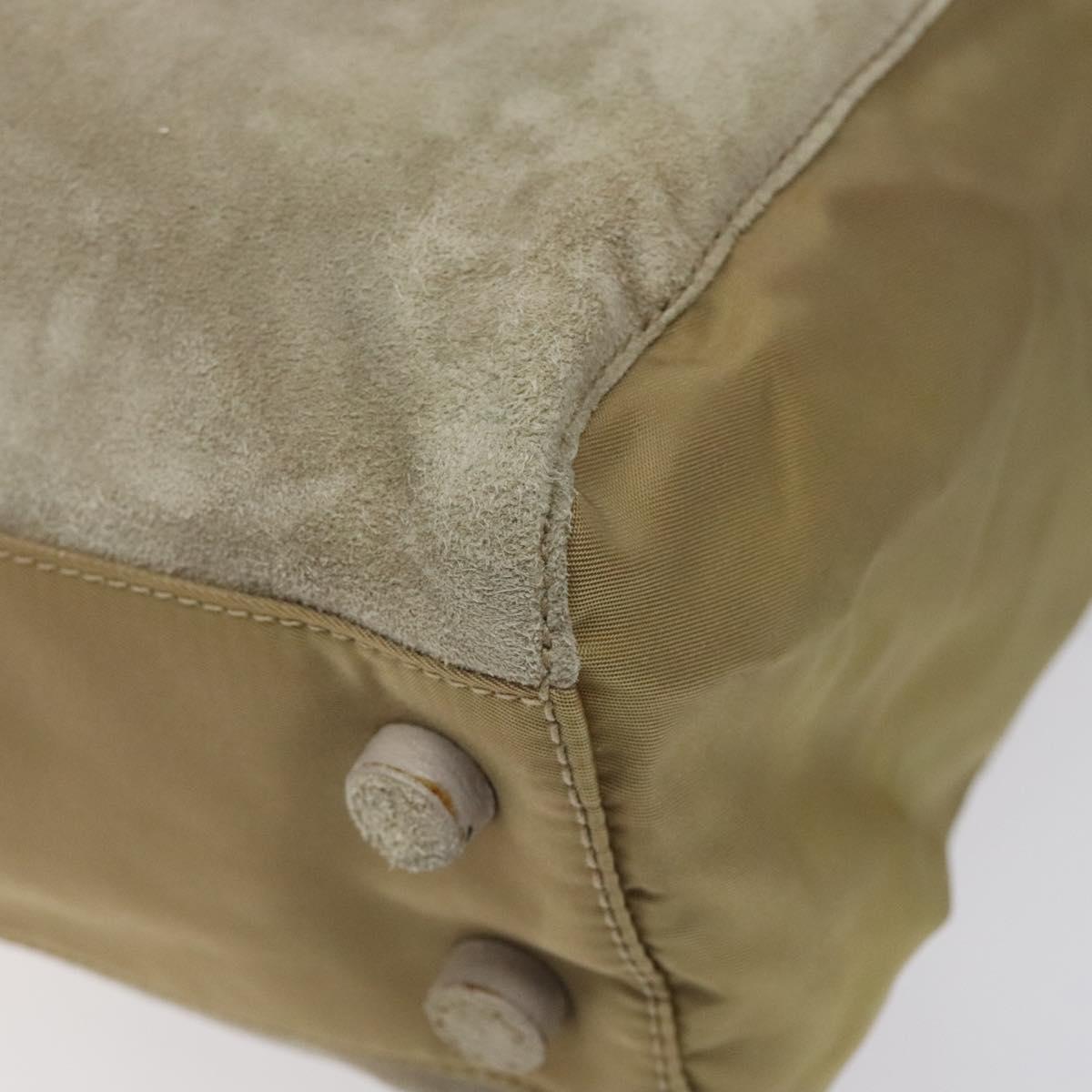 PRADA Tote Bag Suede Khaki Auth bs22528
