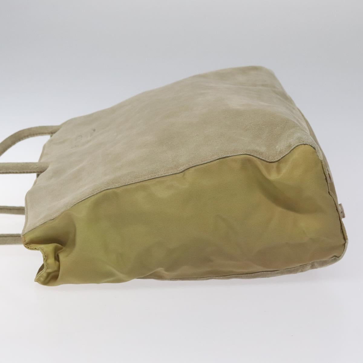 PRADA Tote Bag Suede Khaki Auth bs22528