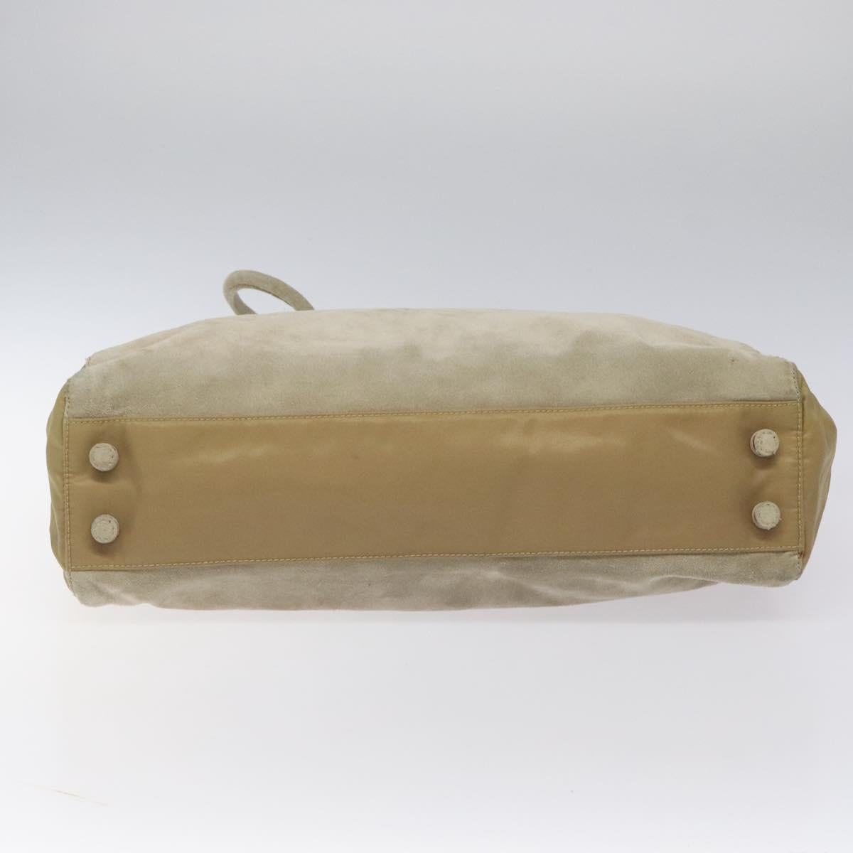 PRADA Tote Bag Suede Khaki Auth bs22528