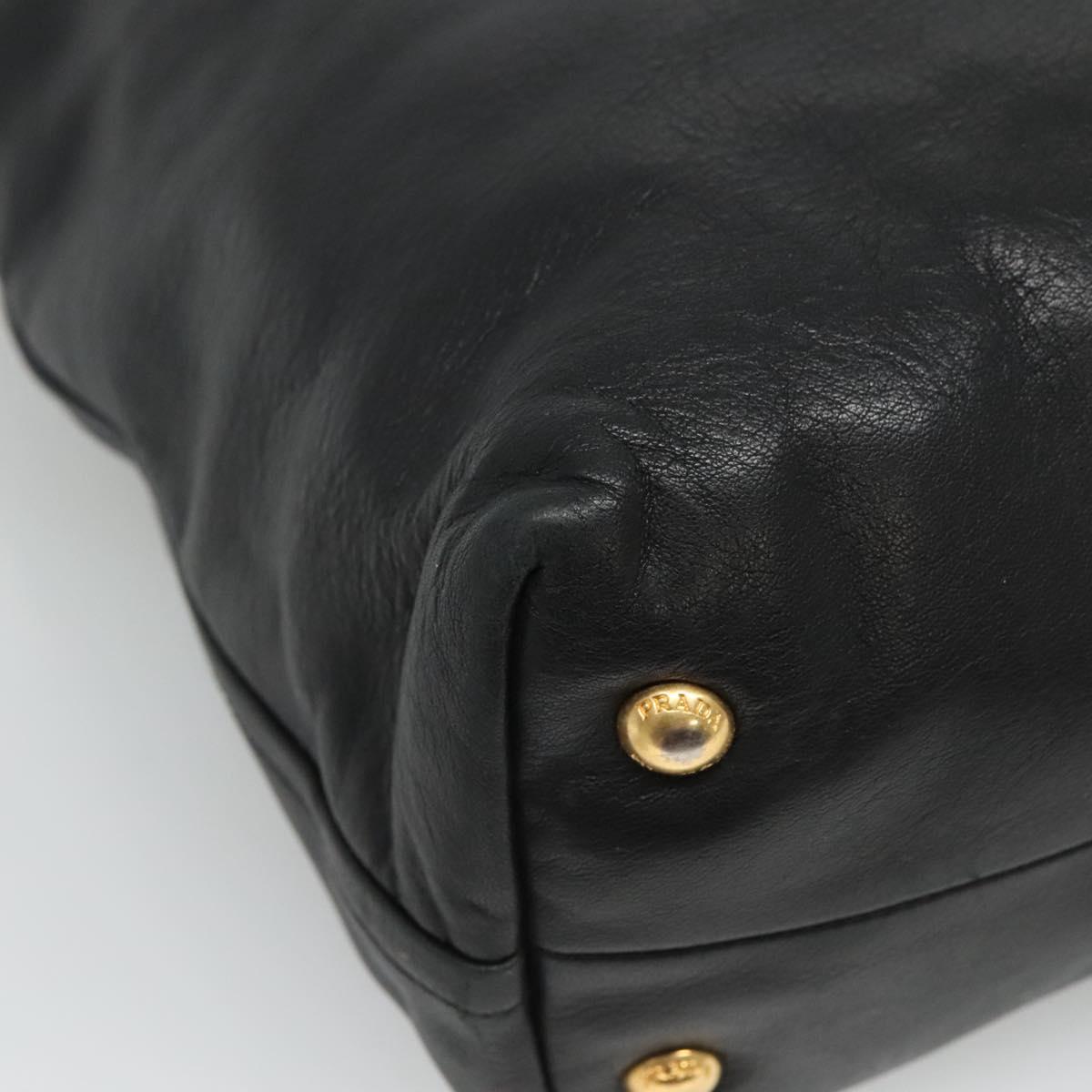 PRADA Tote Bag Leather Black Gold Auth bs22531