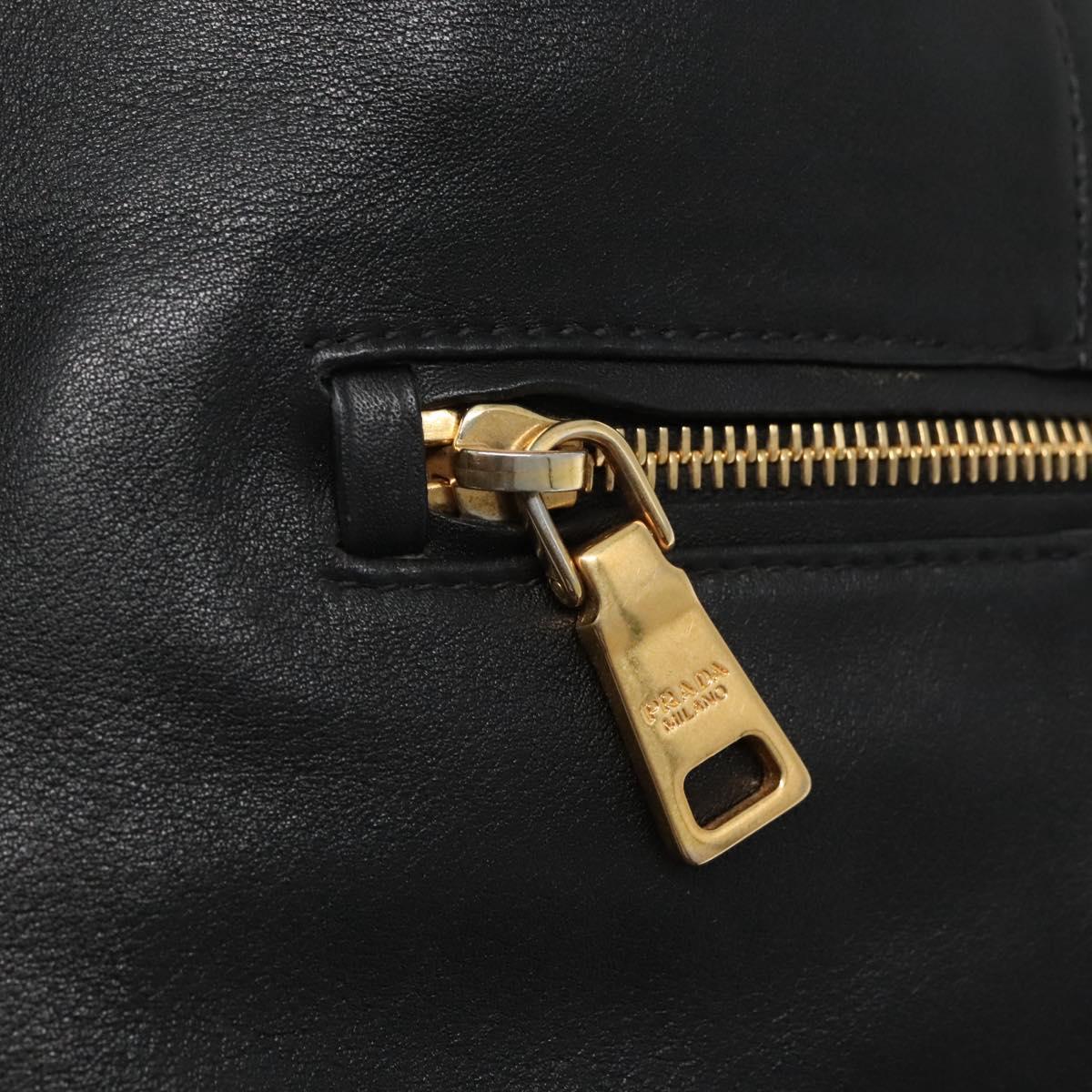 PRADA Tote Bag Leather Black Gold Auth bs22531