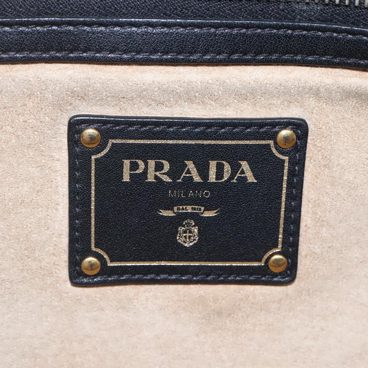 PRADA Tote Bag Leather Black Gold Auth bs22531