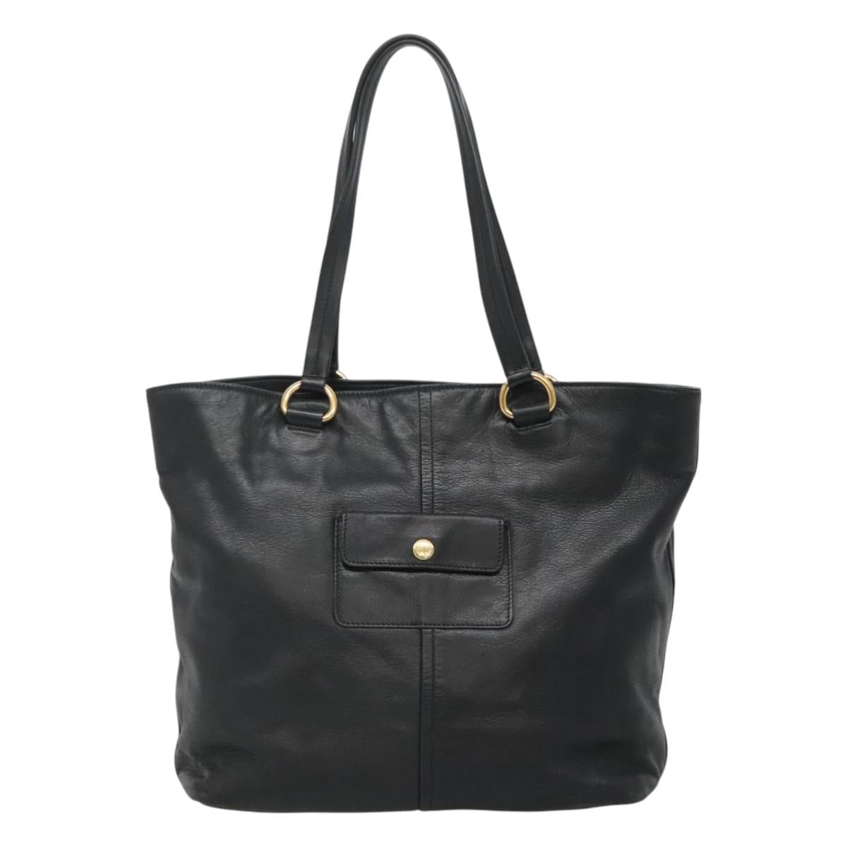 PRADA Tote Bag Leather Black Gold Auth bs22531