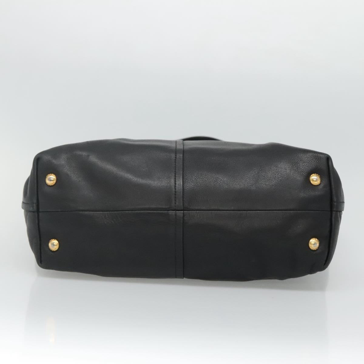 PRADA Tote Bag Leather Black Gold Auth bs22531A