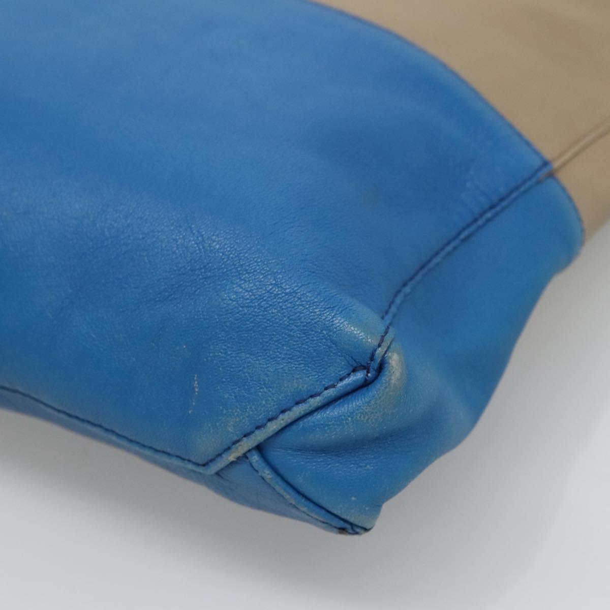 CELINE Shoulder Bag Leather Beige Gold blue Auth bs22533