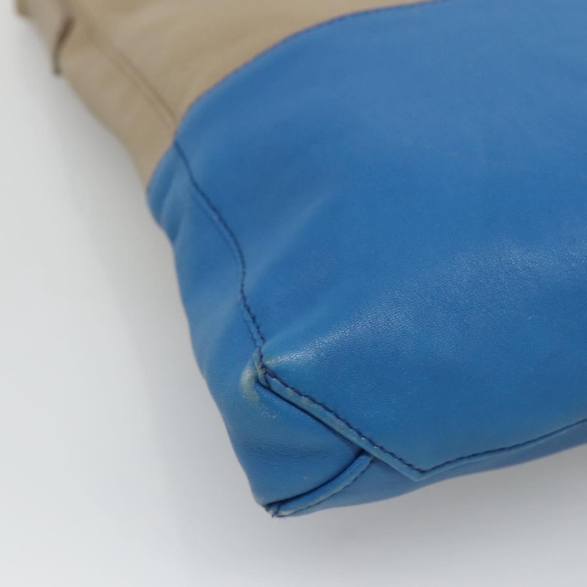 CELINE Shoulder Bag Leather Beige Gold blue Auth bs22533