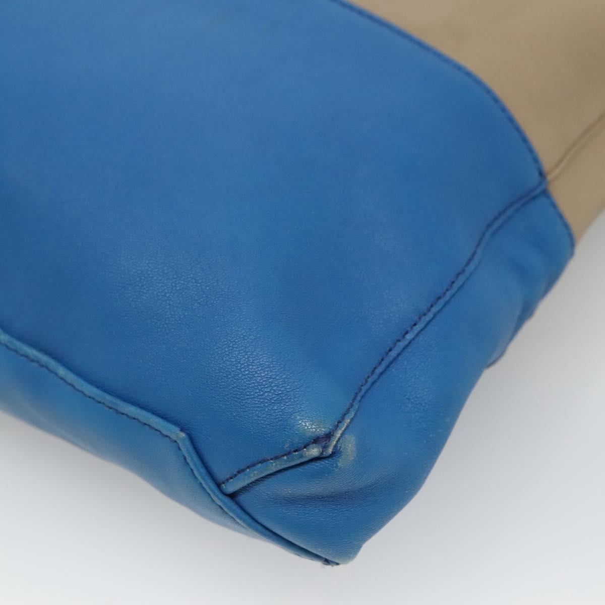 CELINE Shoulder Bag Leather Beige Gold blue Auth bs22533