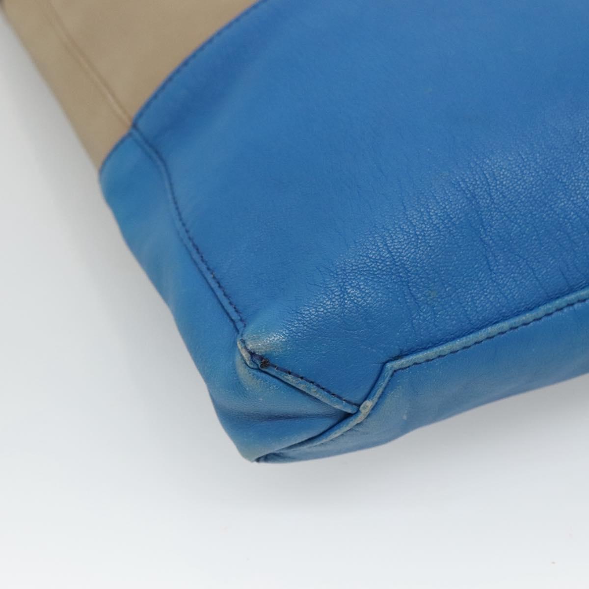 CELINE Shoulder Bag Leather Beige Gold blue Auth bs22533