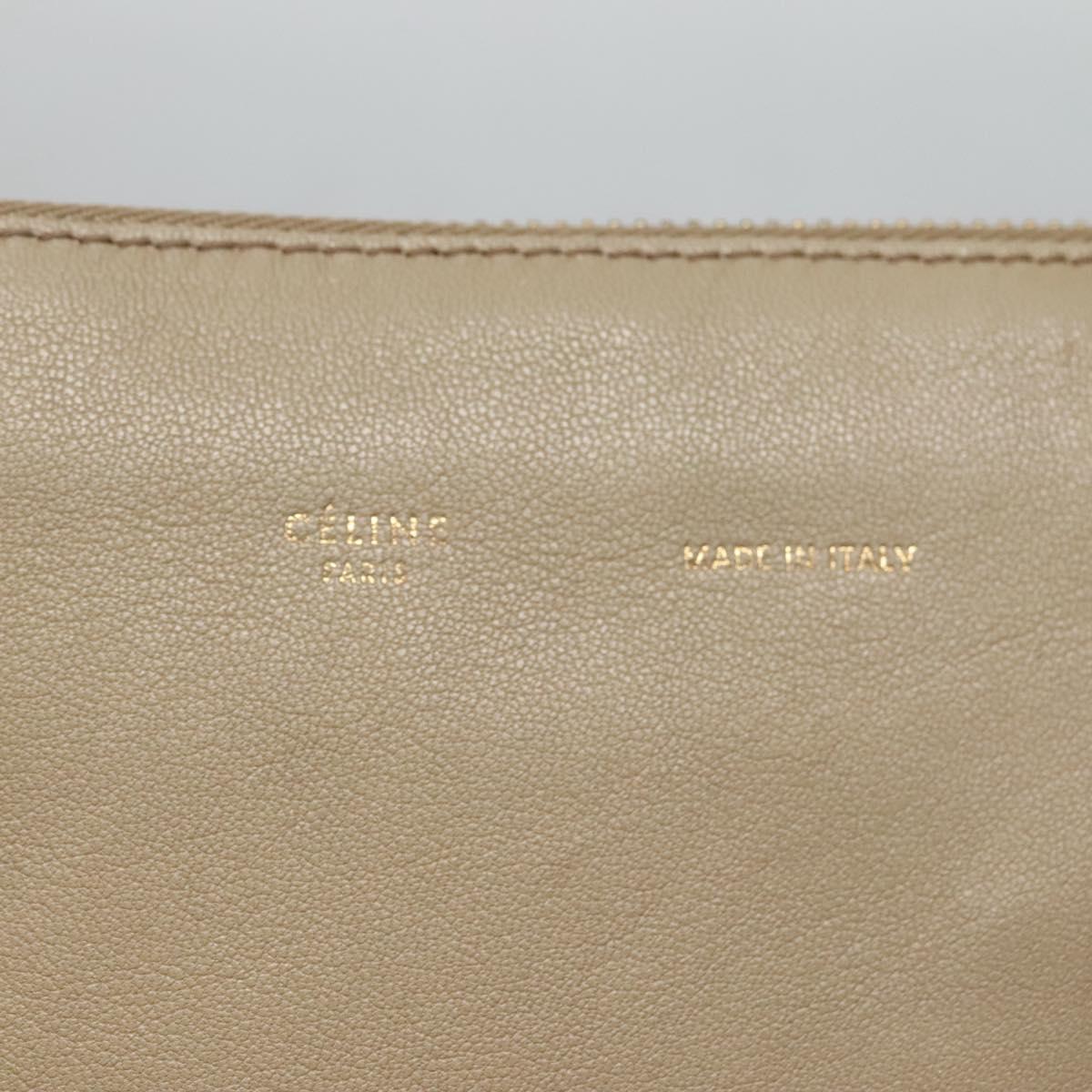 CELINE Shoulder Bag Leather Beige Gold blue Auth bs22533