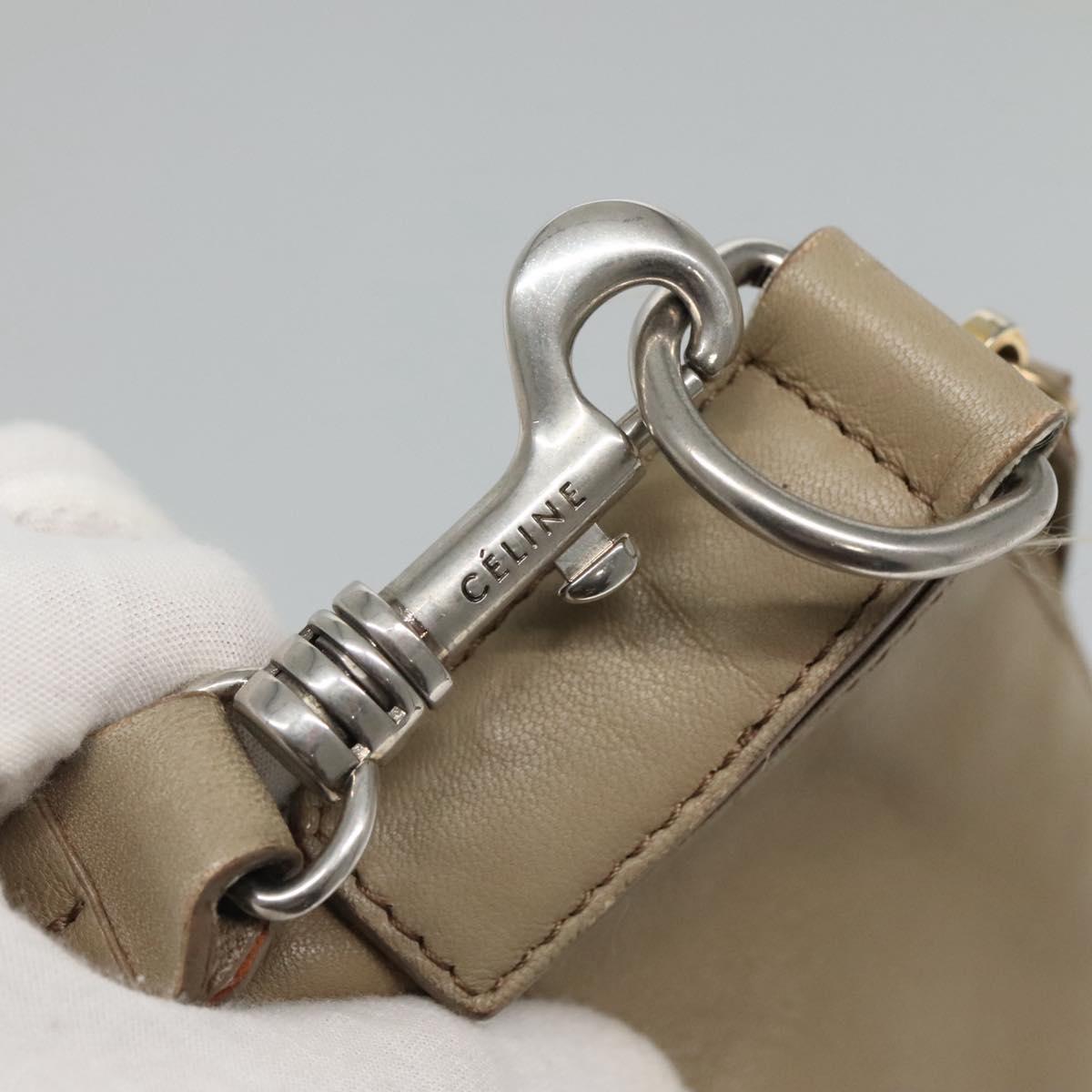 CELINE Shoulder Bag Leather Beige Gold blue Auth bs22533