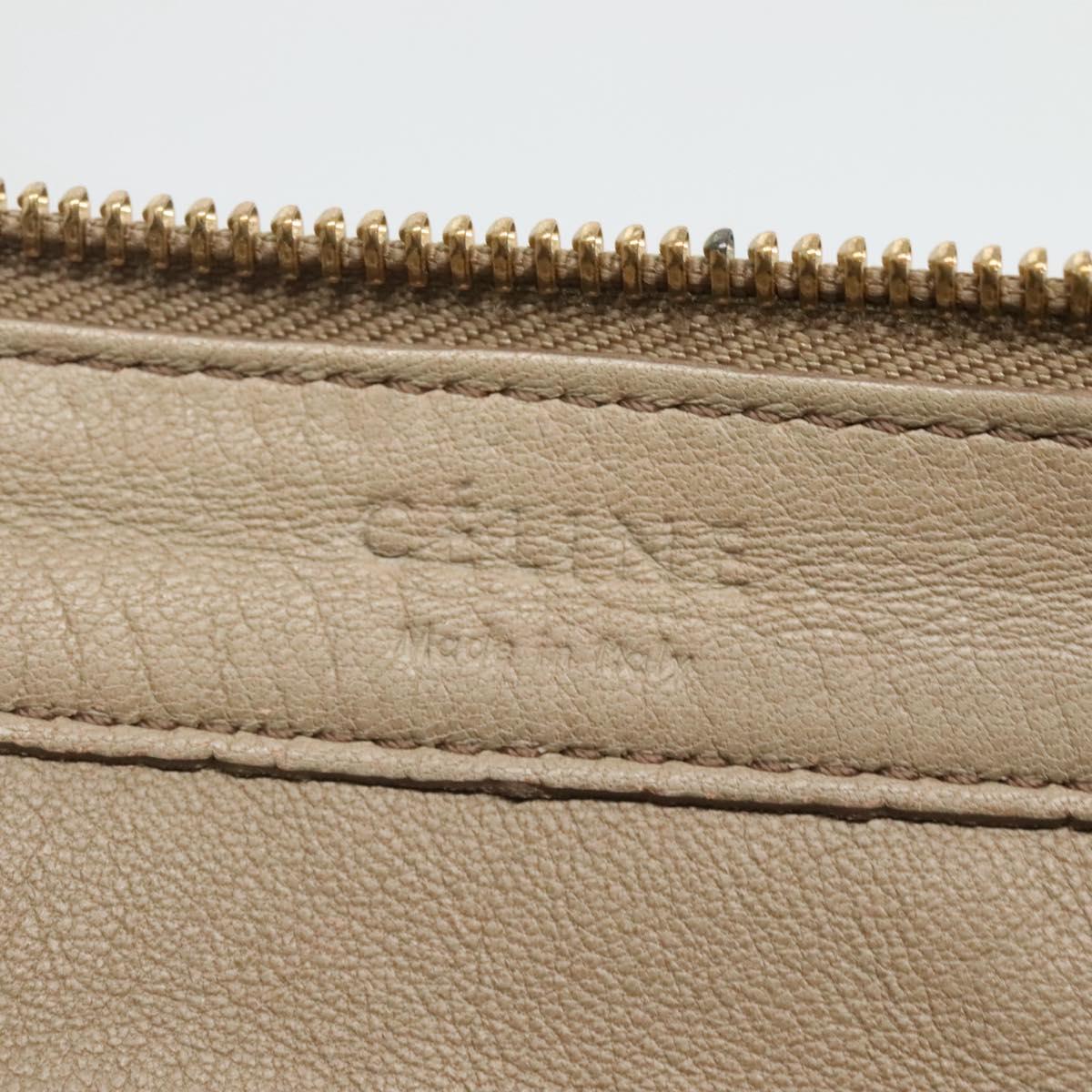 CELINE Shoulder Bag Leather Beige Gold blue Auth bs22533