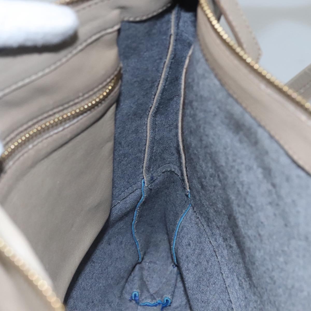 CELINE Shoulder Bag Leather Beige Gold blue Auth bs22533