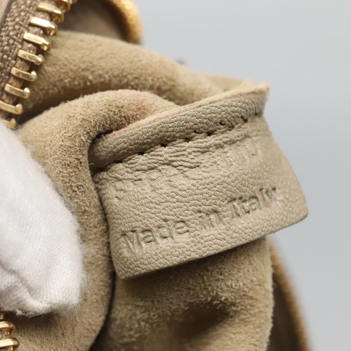 CELINE Shoulder Bag Leather Beige Gold blue Auth bs22533