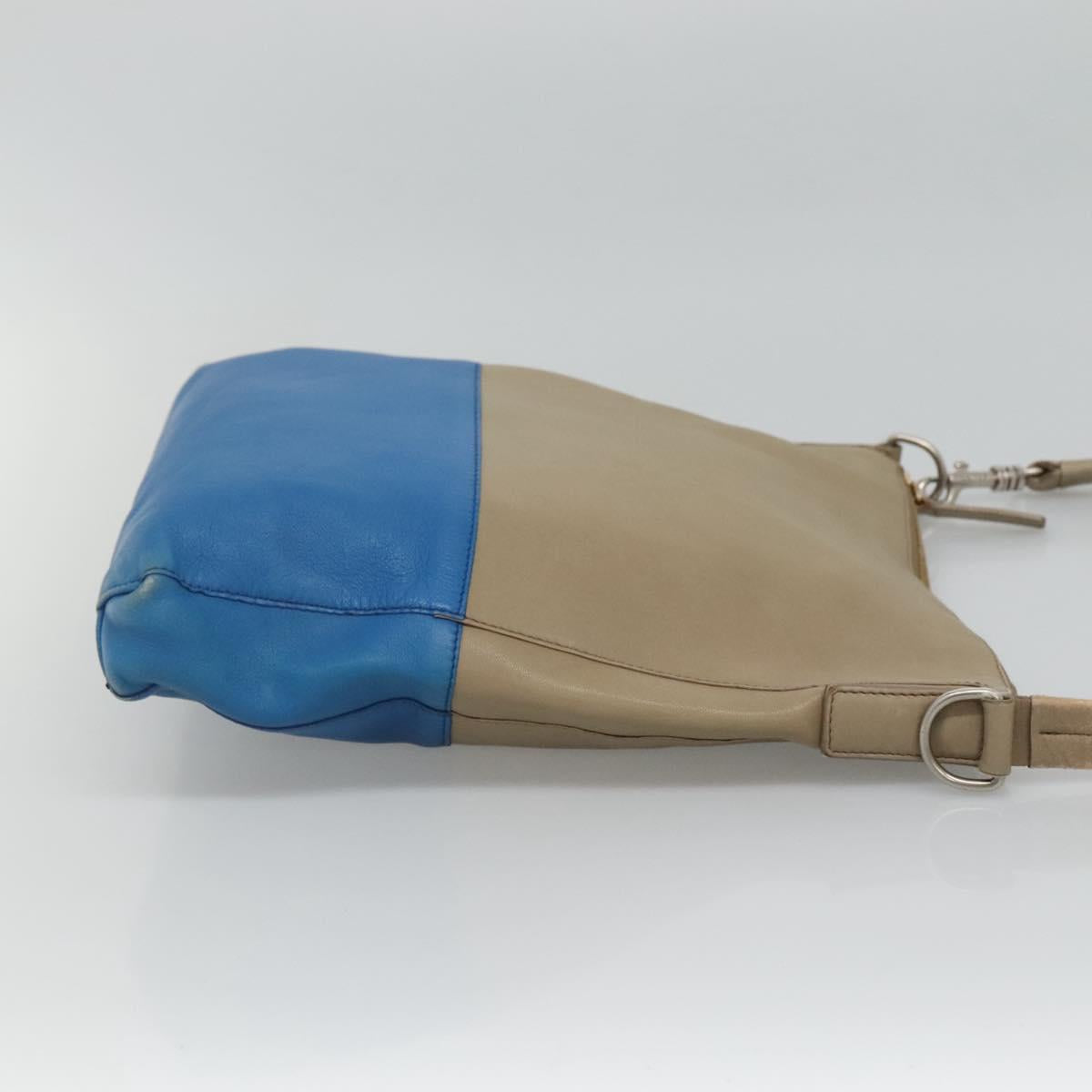 CELINE Shoulder Bag Leather Beige Gold blue Auth bs22533