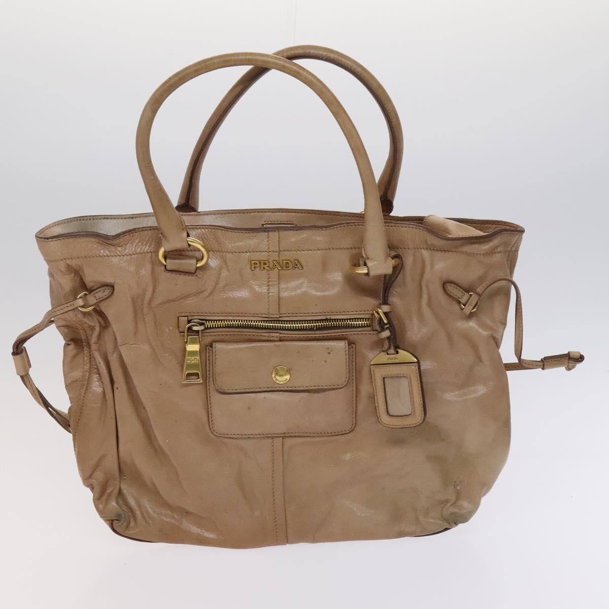 PRADA Hand Bag Nylon Leather 3Set Khaki Beige Auth bs22539