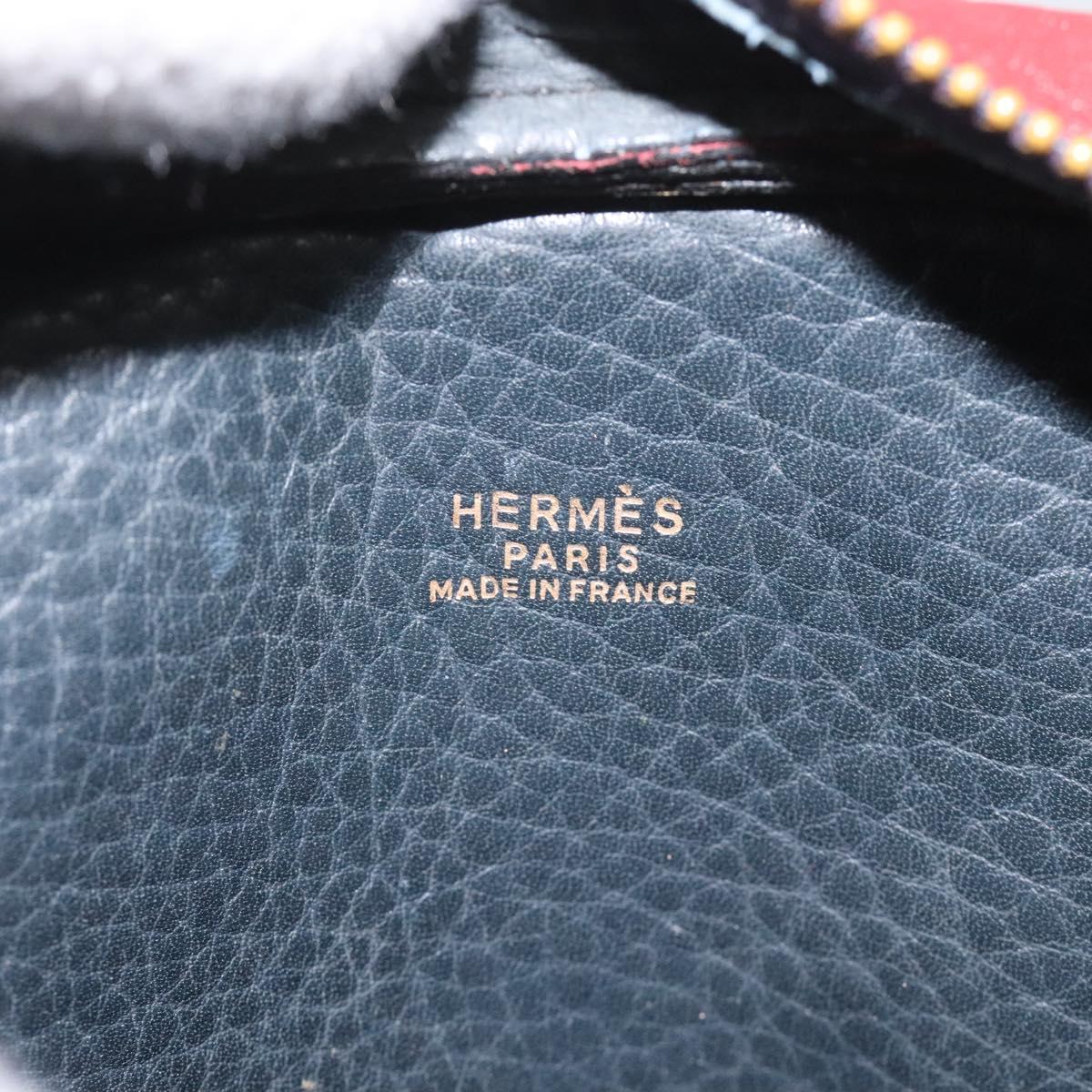 HERMES Jockey Shoulder Bag Leather Navy Gold Auth bs22558
