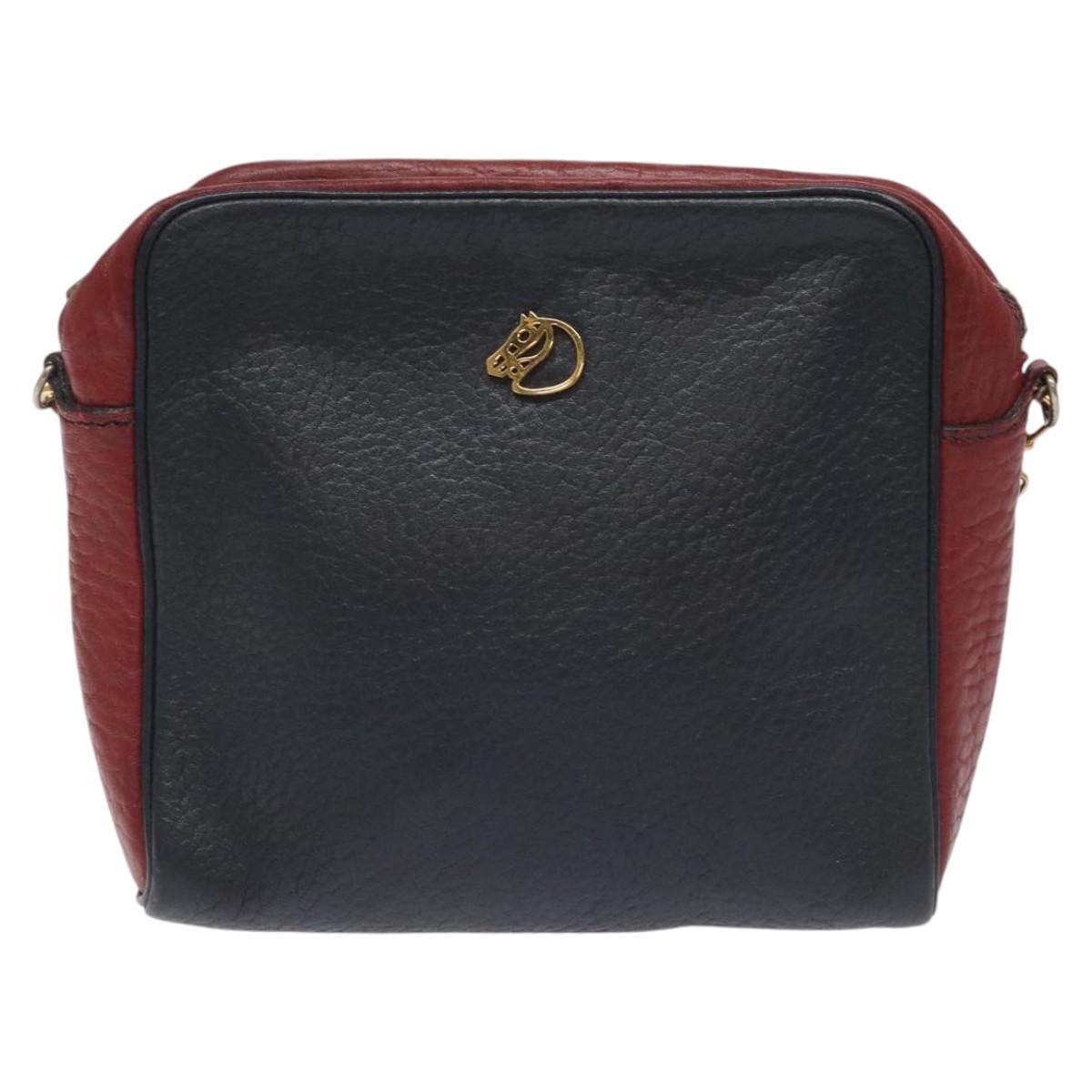 HERMES Jockey Shoulder Bag Leather Navy Gold Auth bs22558